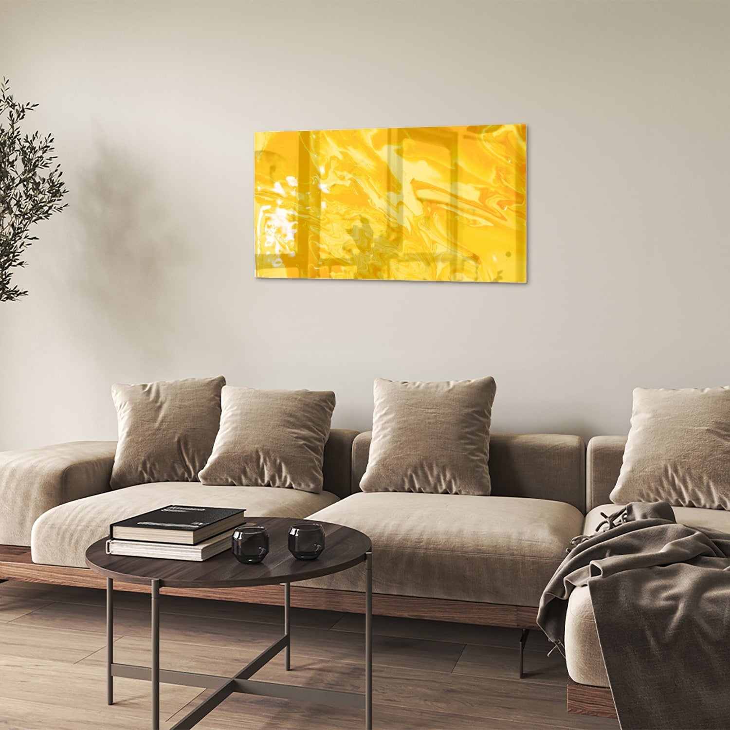 Leuchtend gelbes Glasbild für moderne Innenräume – Glasbild aus Sicherheitsglas, Größe 100x60