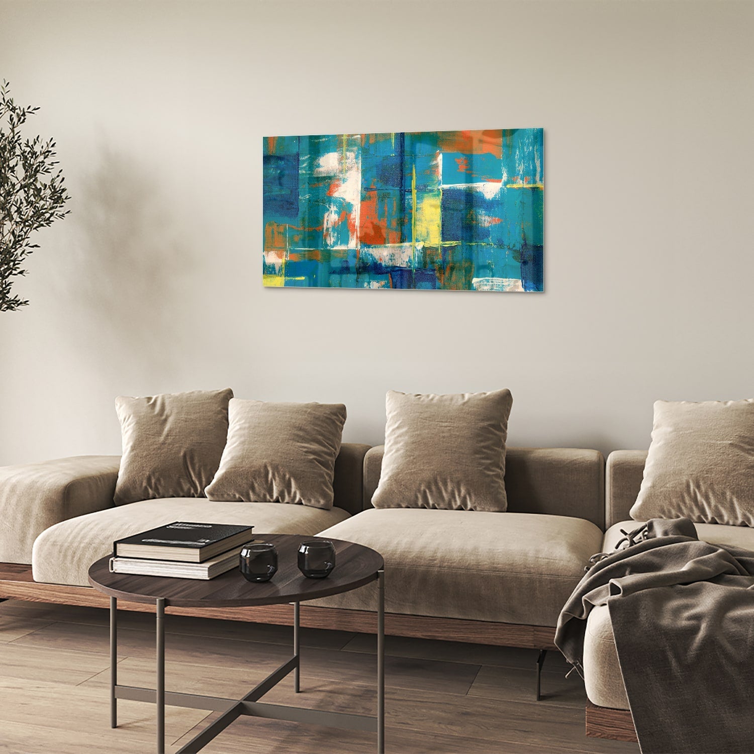 Abstraktes Glasbild in farbenfrohen Farbtönen – Glasbild aus Sicherheitsglas, Größe 100x60