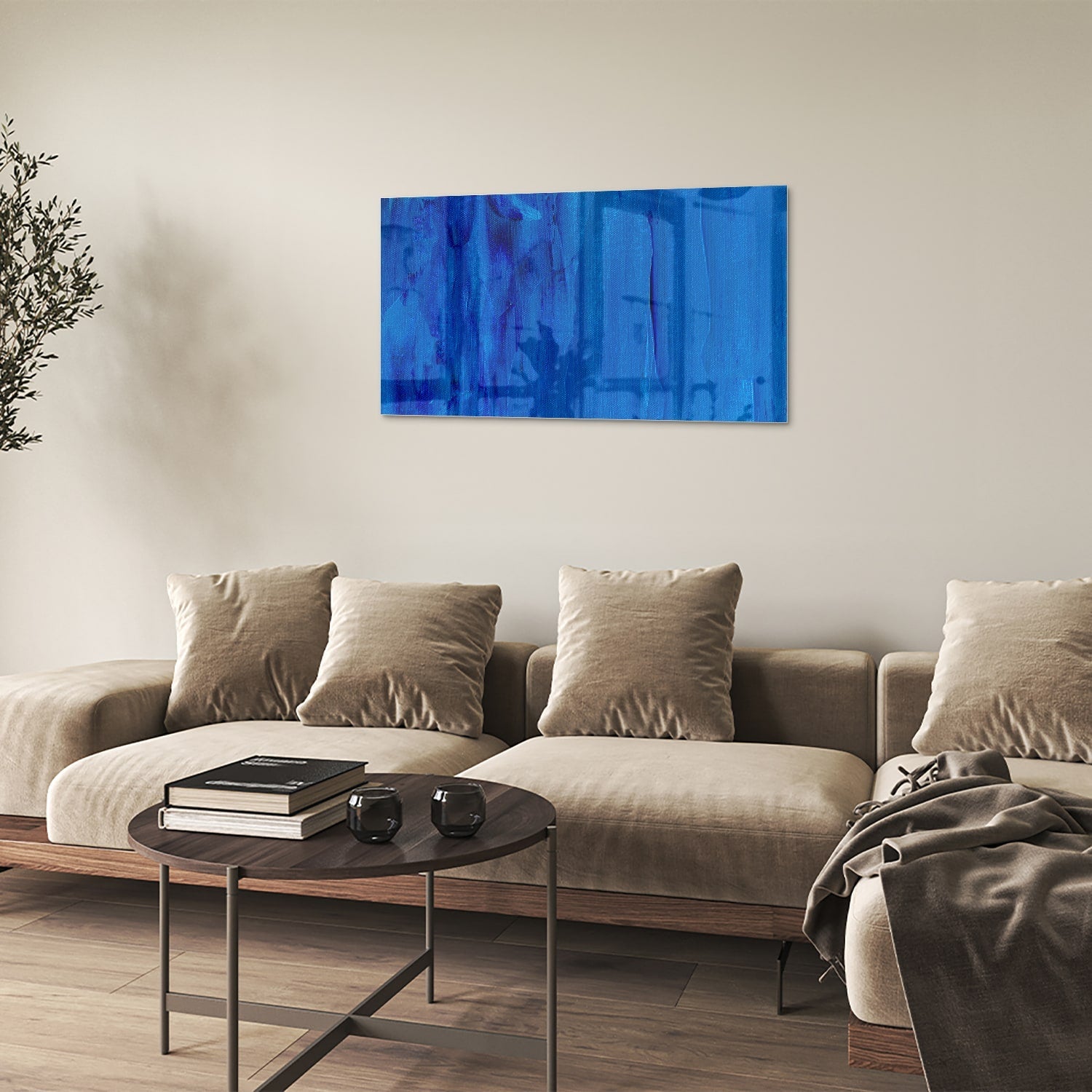 Blaues abstraktes Glasbild für moderne Innenräume – Glasbild aus Sicherheitsglas, Größe 100x60