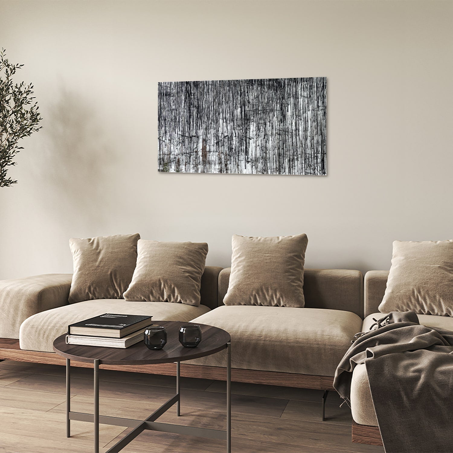 Minimalistisches Glasbild mit Bäumen – Glasbild aus Sicherheitsglas, Größe 100x60