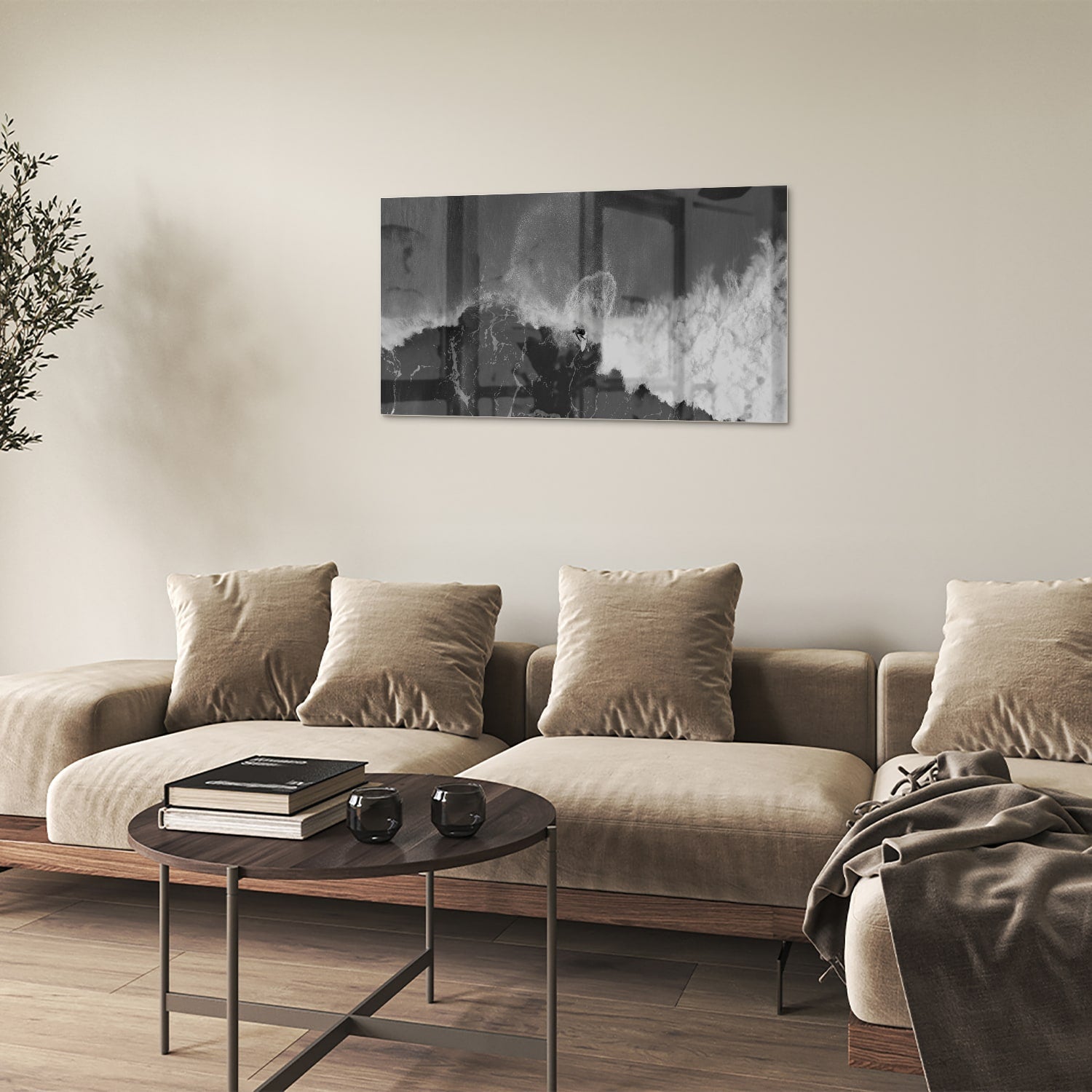 Abstraktes Schwarz-Weiß-Glasbild für ein modernes Interieur – Glasbild aus Sicherheitsglas, Größe 100x60