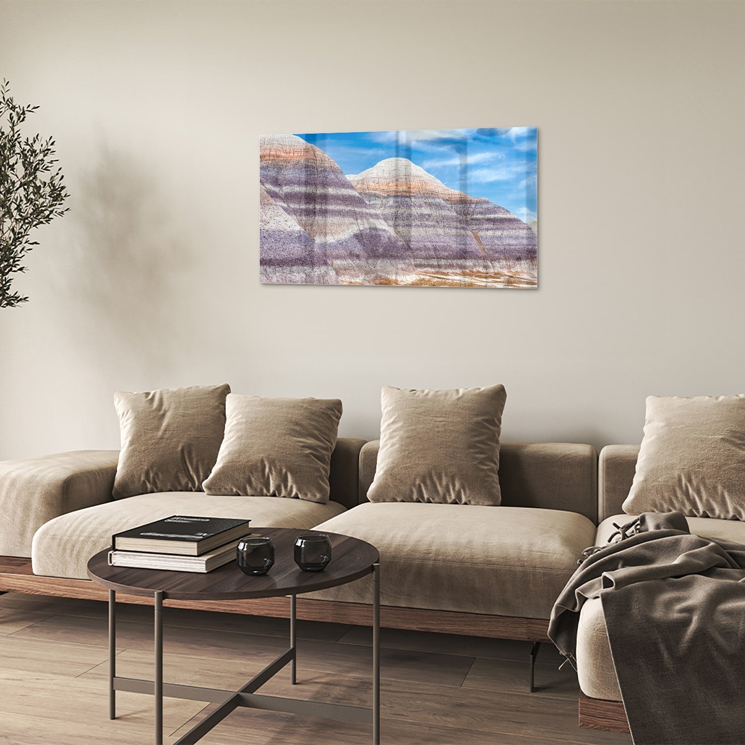 Wunderschönes Glasbild mit Bergen und Himmel – Glasbild aus Sicherheitsglas, Größe 100x60