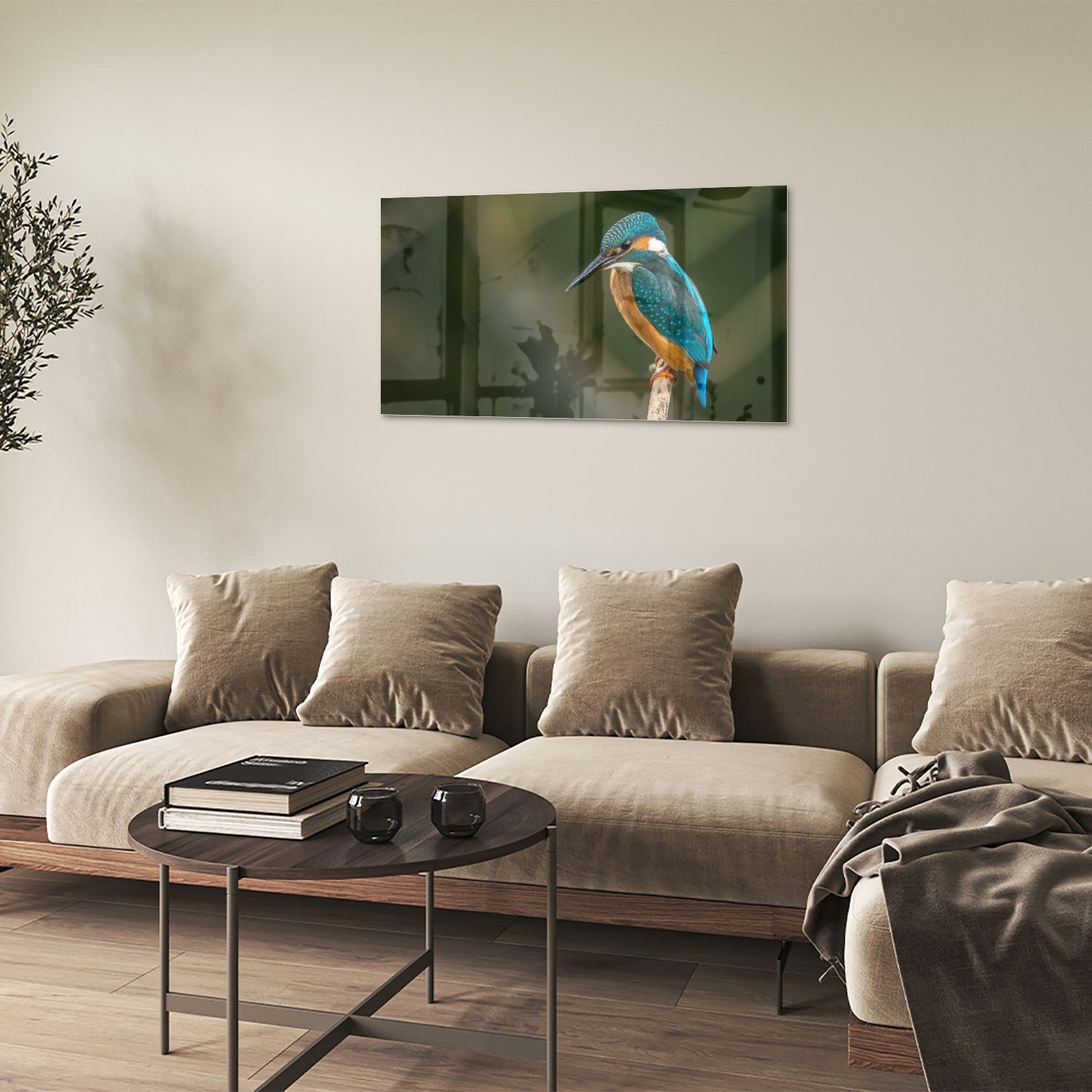 Elegantes Glasbild mit einem Eisvogel – Glasbild aus Sicherheitsglas, Größe 100x60