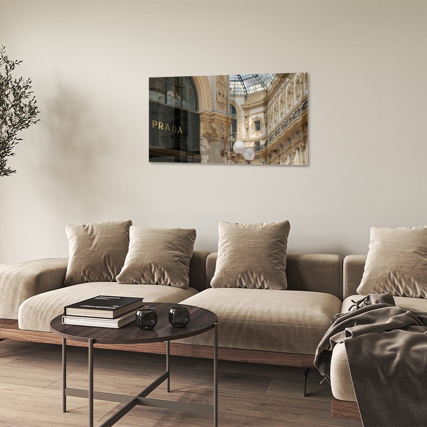 Elegantes Glasbild mit Luxus-Boutique – Glasbild aus Sicherheitsglas, Größe 100x60