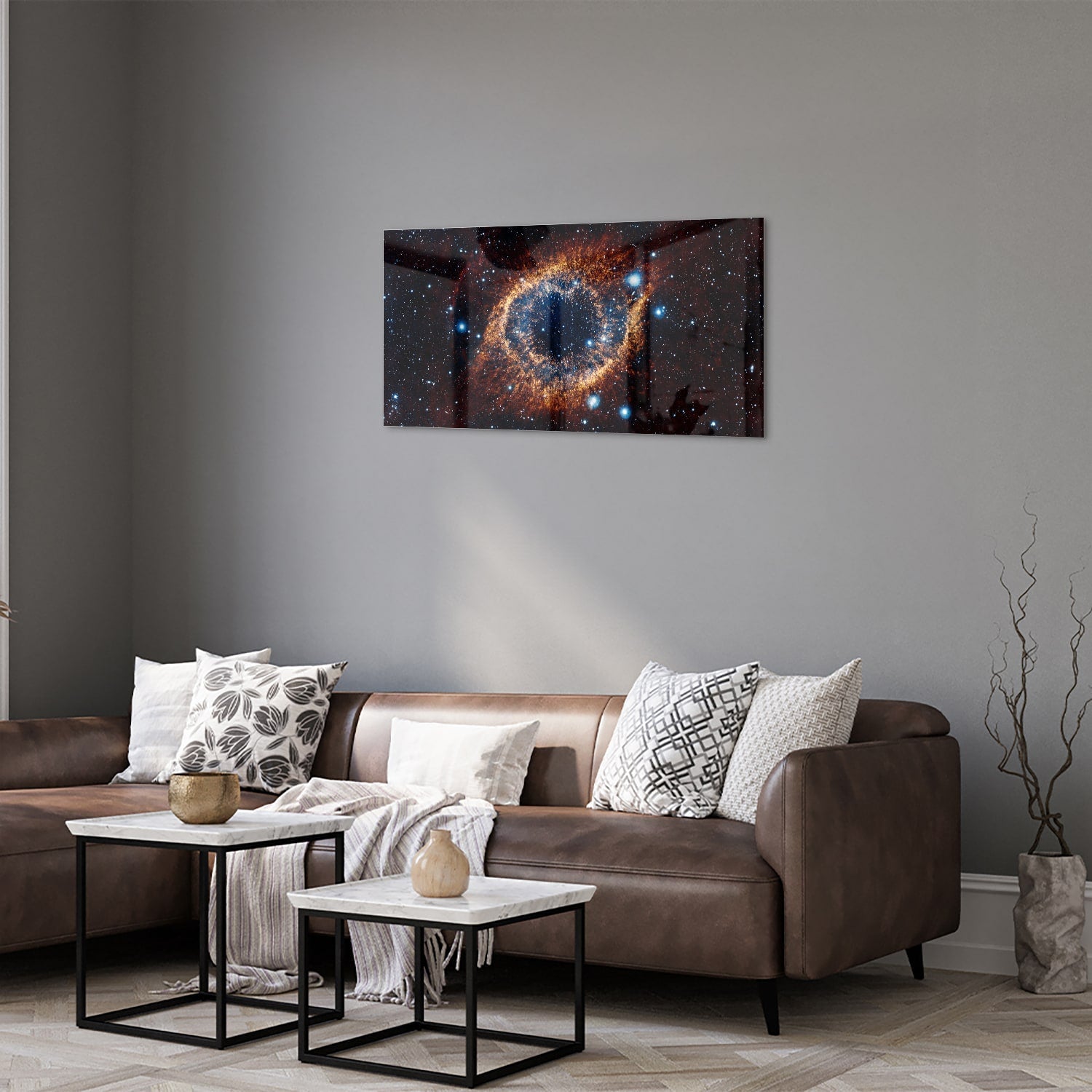 Kosmisches Glasbild mit Galaxie – Glasbild aus Sicherheitsglas, Größe 125x50