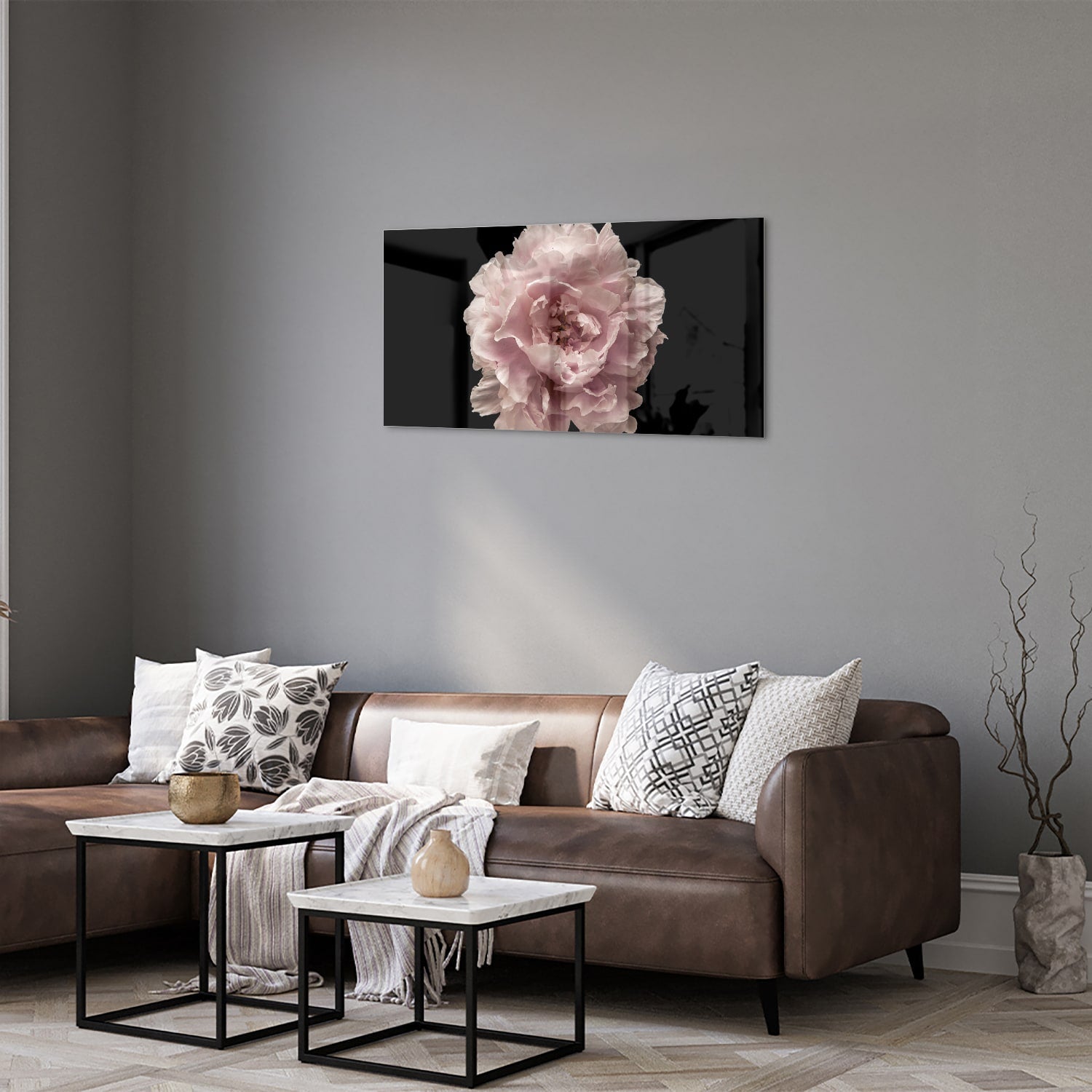 Elegantes Glasbild mit Rosenblüte auf schwarzem Hintergrund – perfekt für Ihr Interieur – Glasbild aus Sicherheitsglas, Größe 125x50