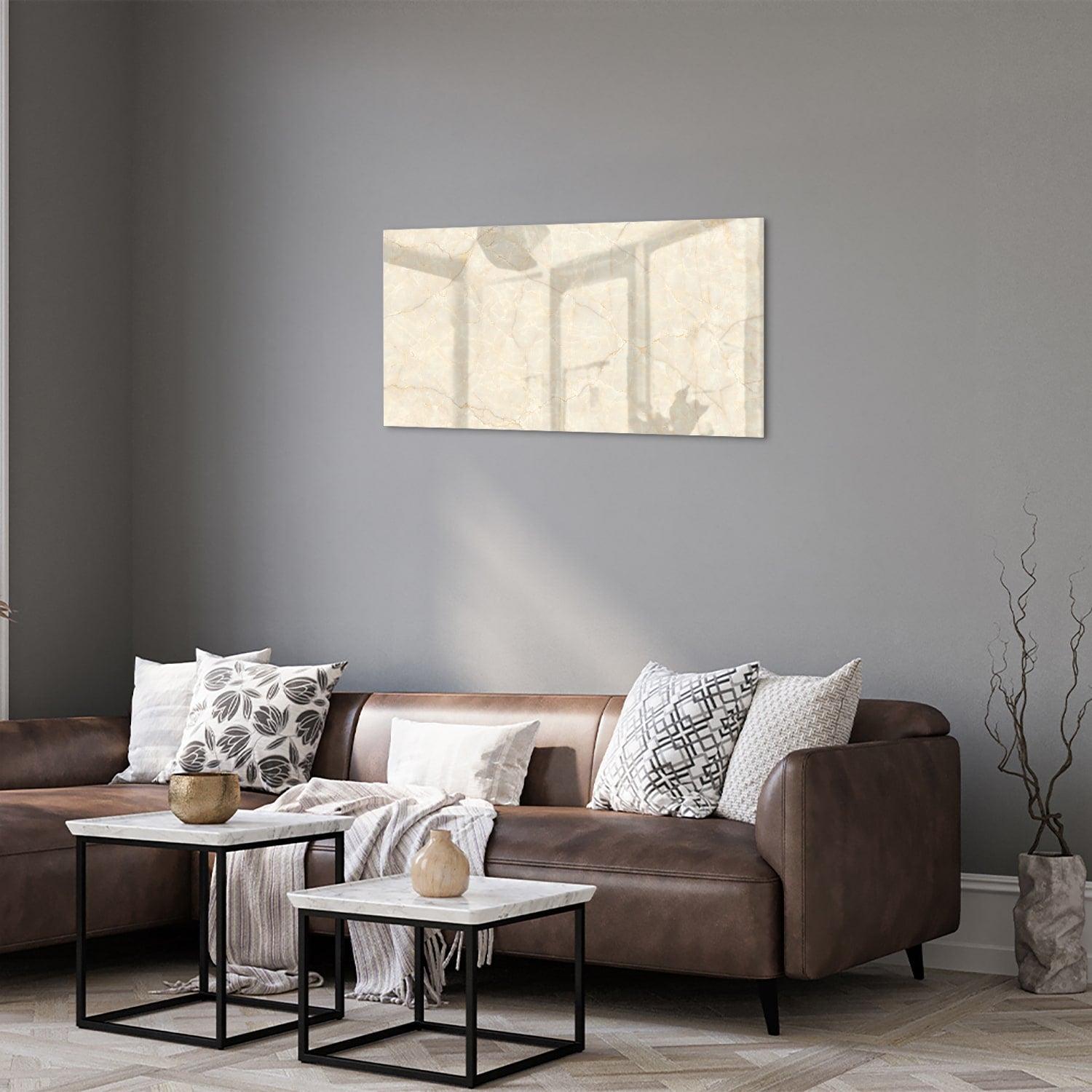 Elegantes Glasbild mit Marmormotiv – Glasbild aus Sicherheitsglas, Größe 125x50