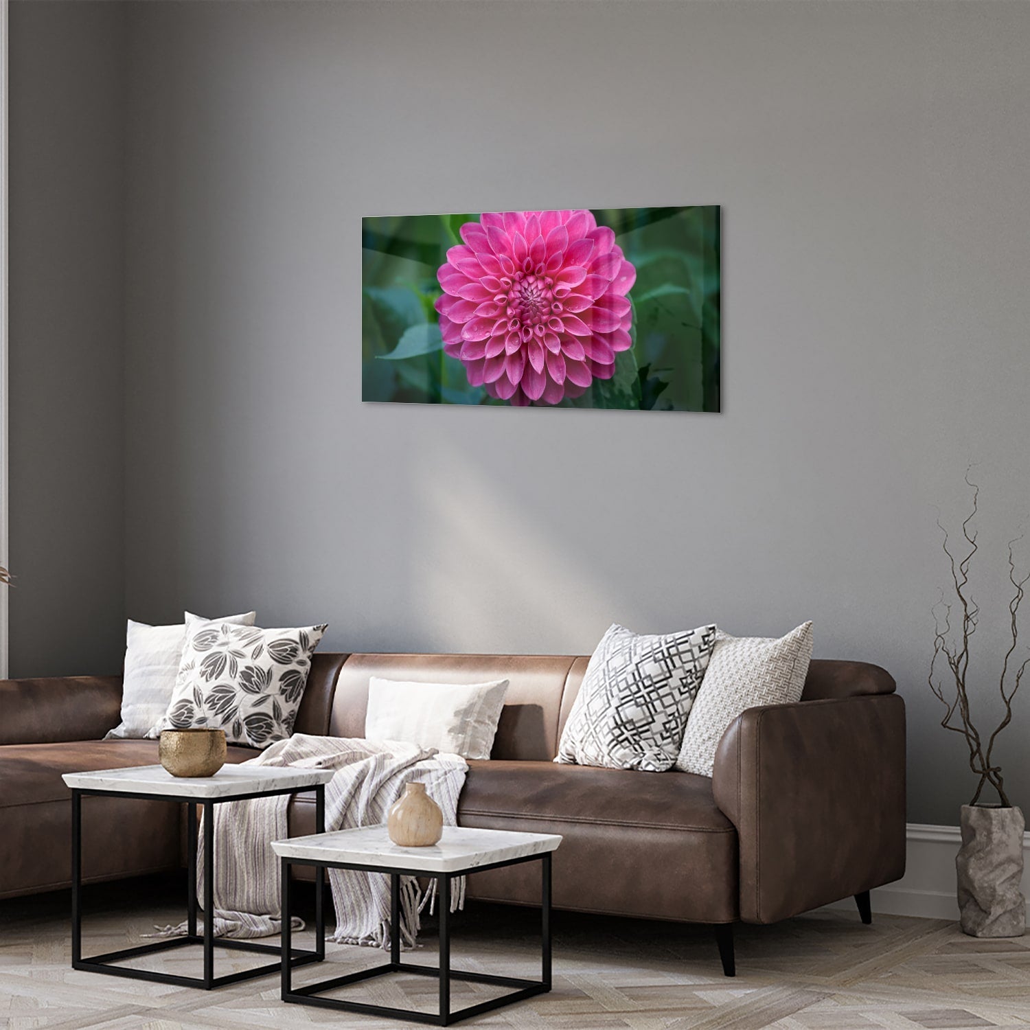 Wunderschönes Glasbild mit rosa Blume – Glasbild aus Sicherheitsglas, Größe 125x50