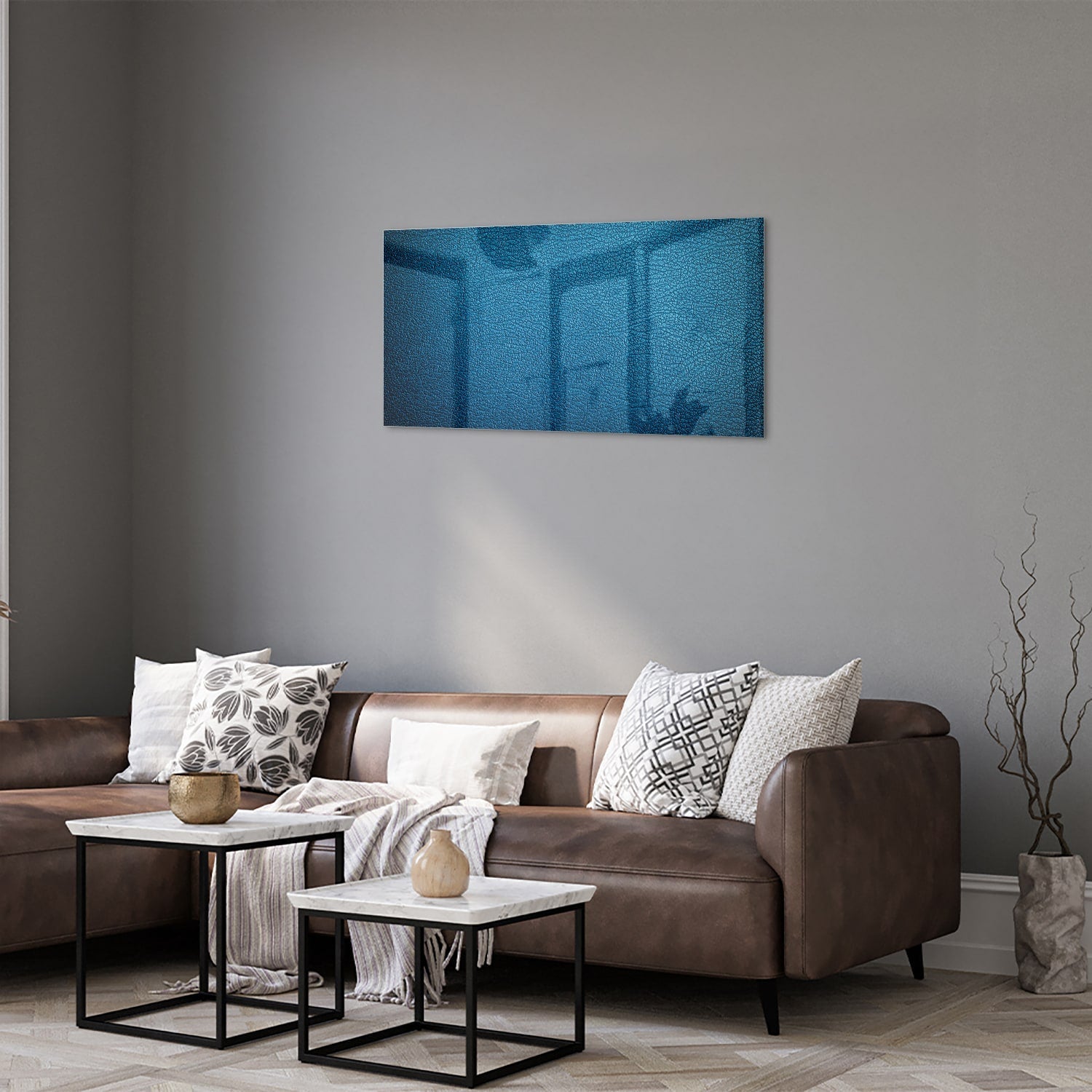 Blaues Glasbild mit Reflexionseffekt – Glasbild aus Sicherheitsglas, Größe 125x50