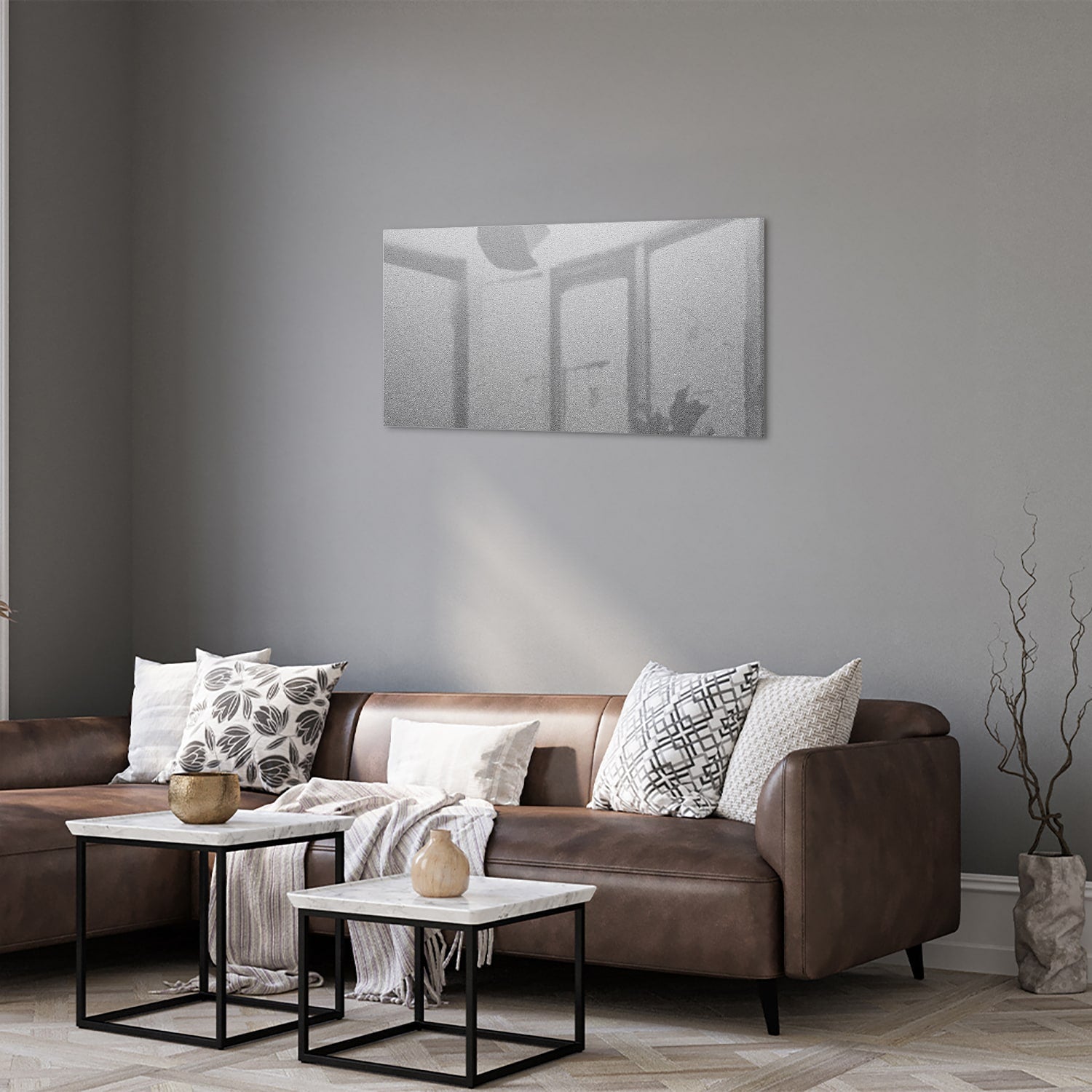 Minimalistisches Glasbild mit dezenten Reflexionen – Glasbild aus Sicherheitsglas, Größe 125x50