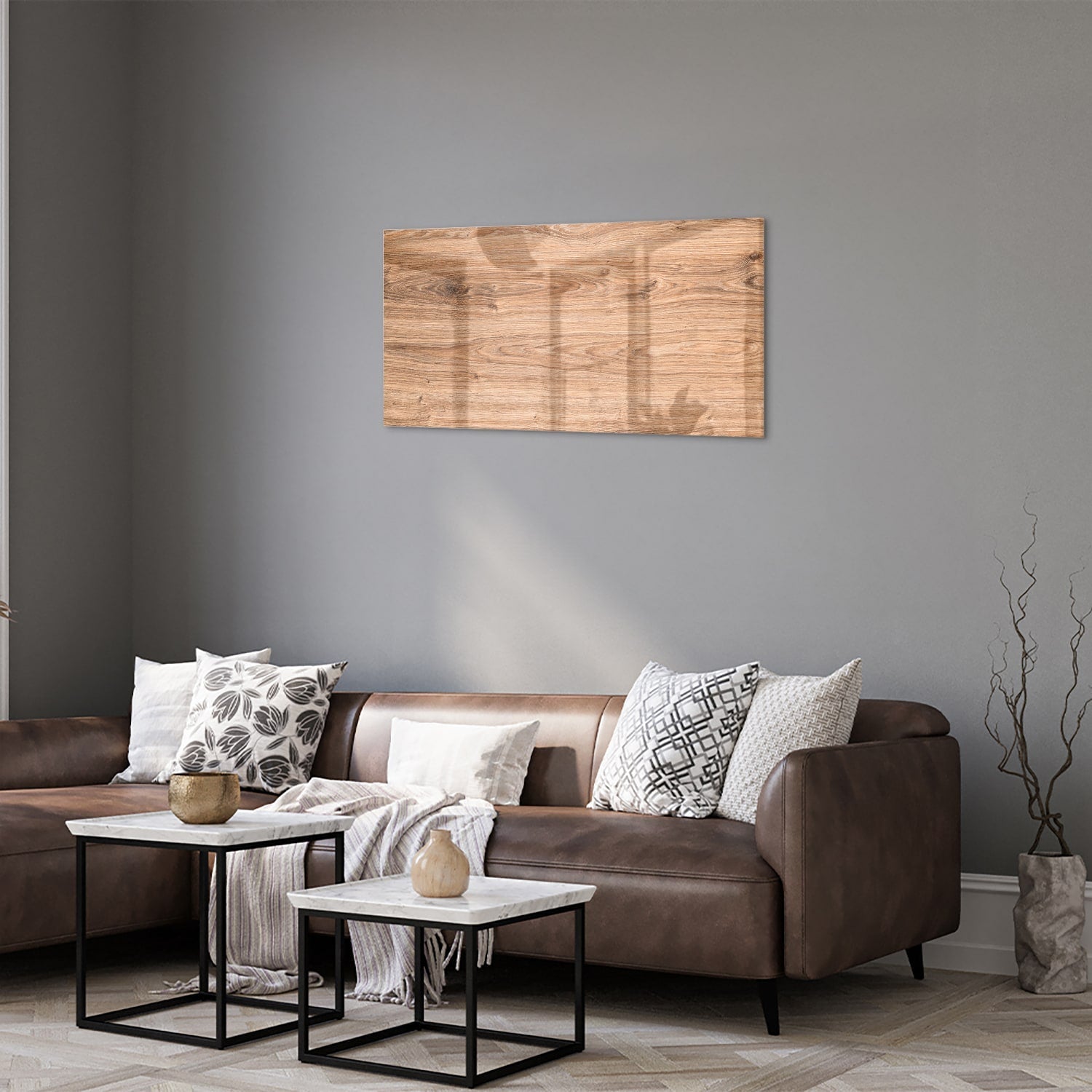 Rustikales Glasbild mit Holzoptik – Glasbild aus Sicherheitsglas, Größe 125x50