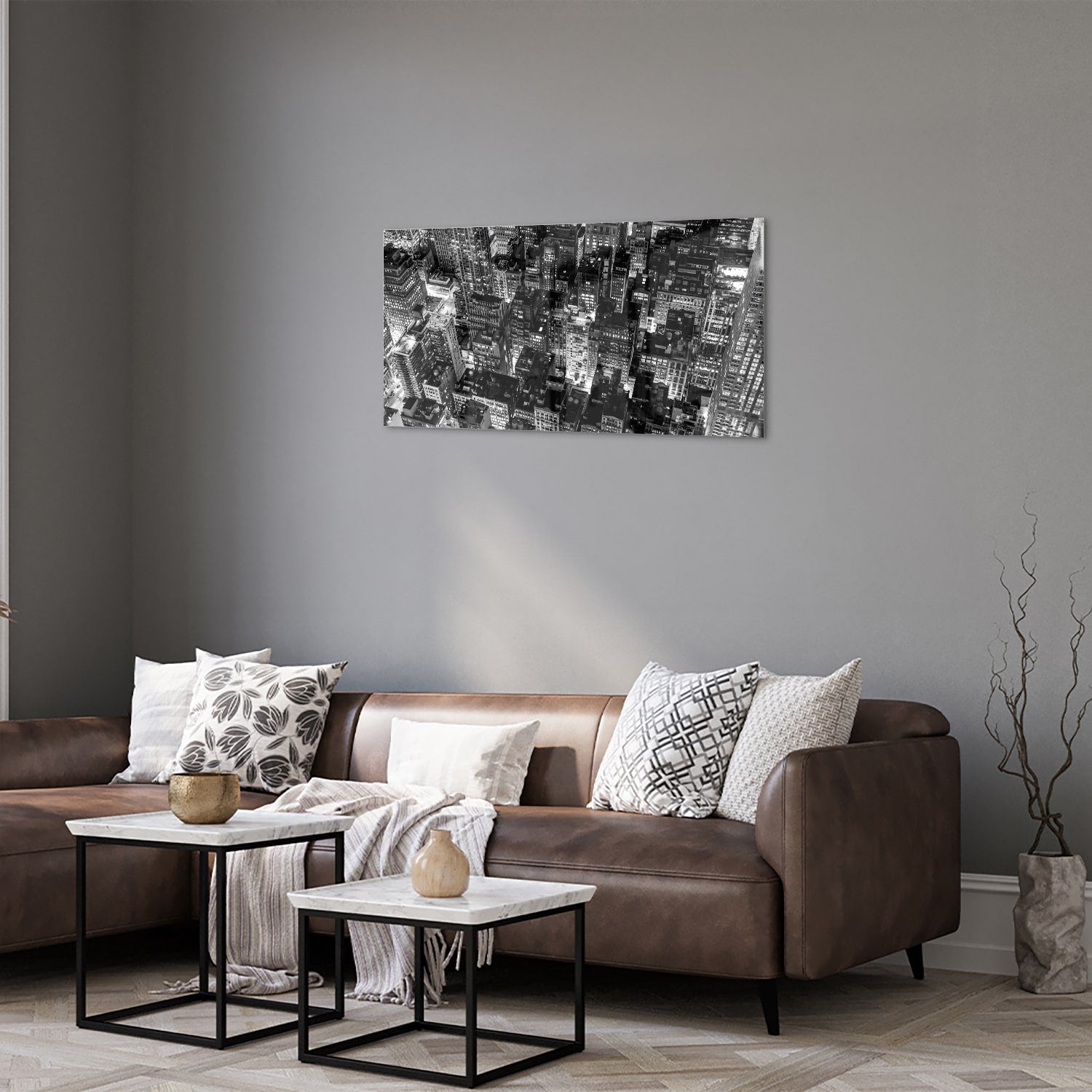 Schwarz-Weiß-Glasbild mit Stadtmotiv für ein modernes Interieur – Glasbild aus Sicherheitsglas, Größe 125x50
