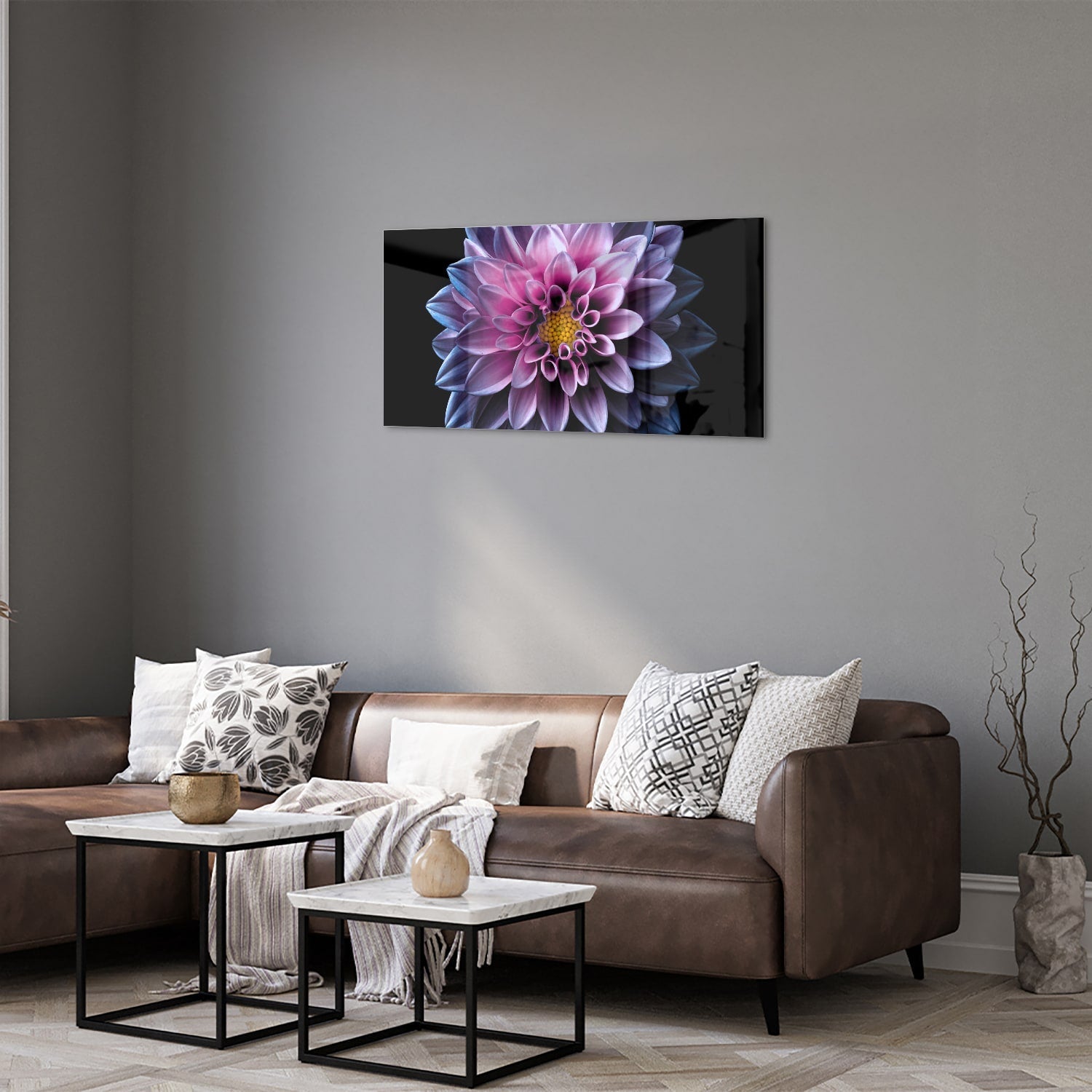 Elegantes Glasbild mit rosa Blume – Glasbild aus Sicherheitsglas, Größe 125x50