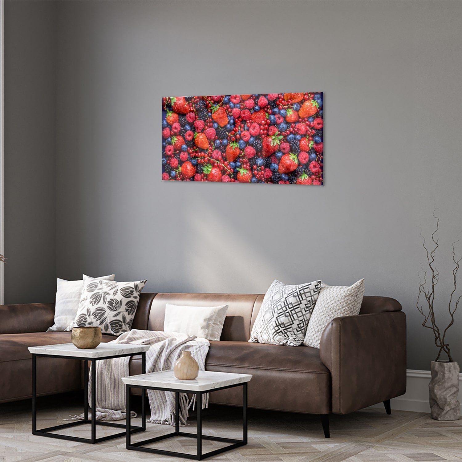 Farbenfrohes Glasbild mit Beeren und Früchten – Glasbild aus Sicherheitsglas, Größe 125x50