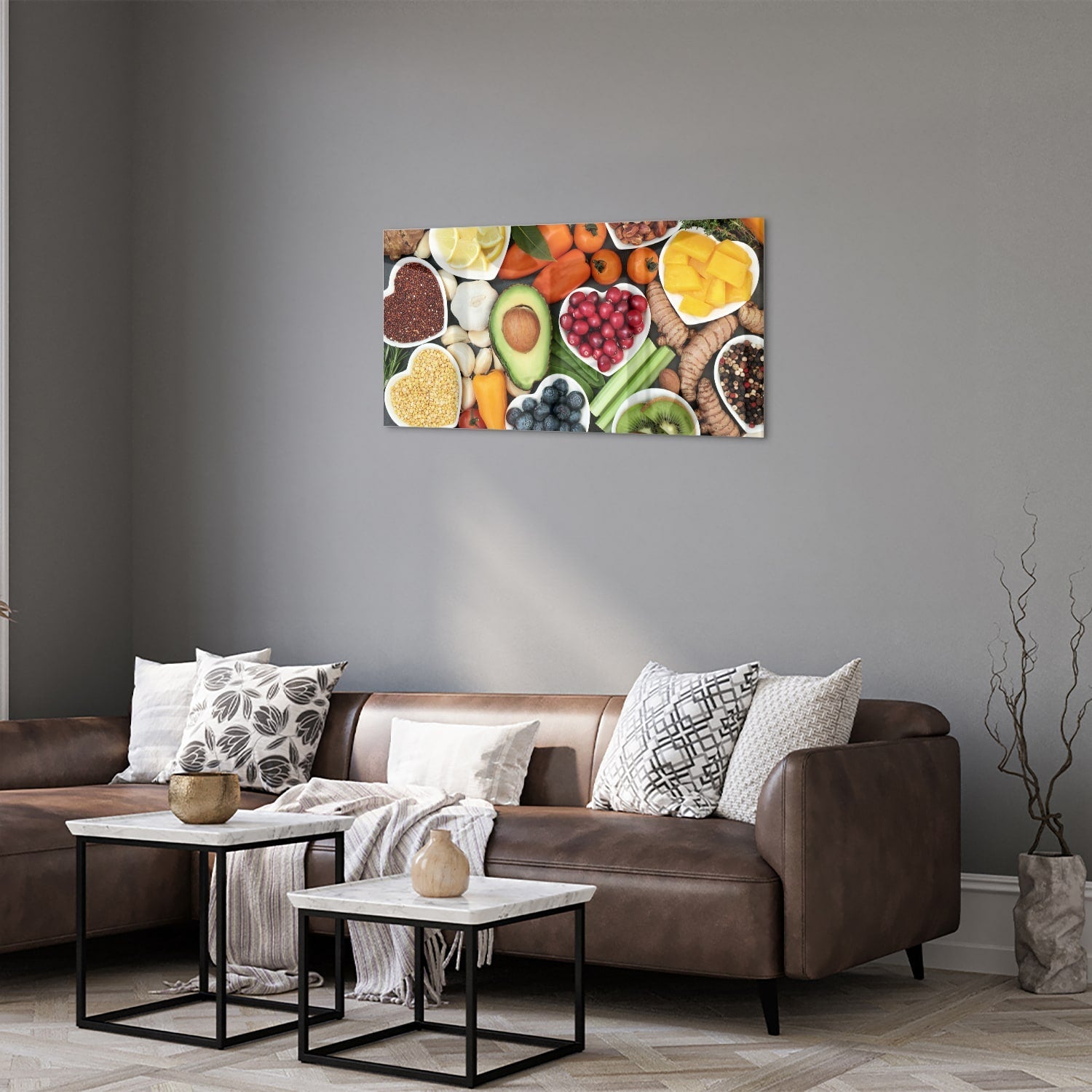 Fröhliches Glasbild mit Früchten für die Küche – Glasbild aus Sicherheitsglas, Größe 125x50