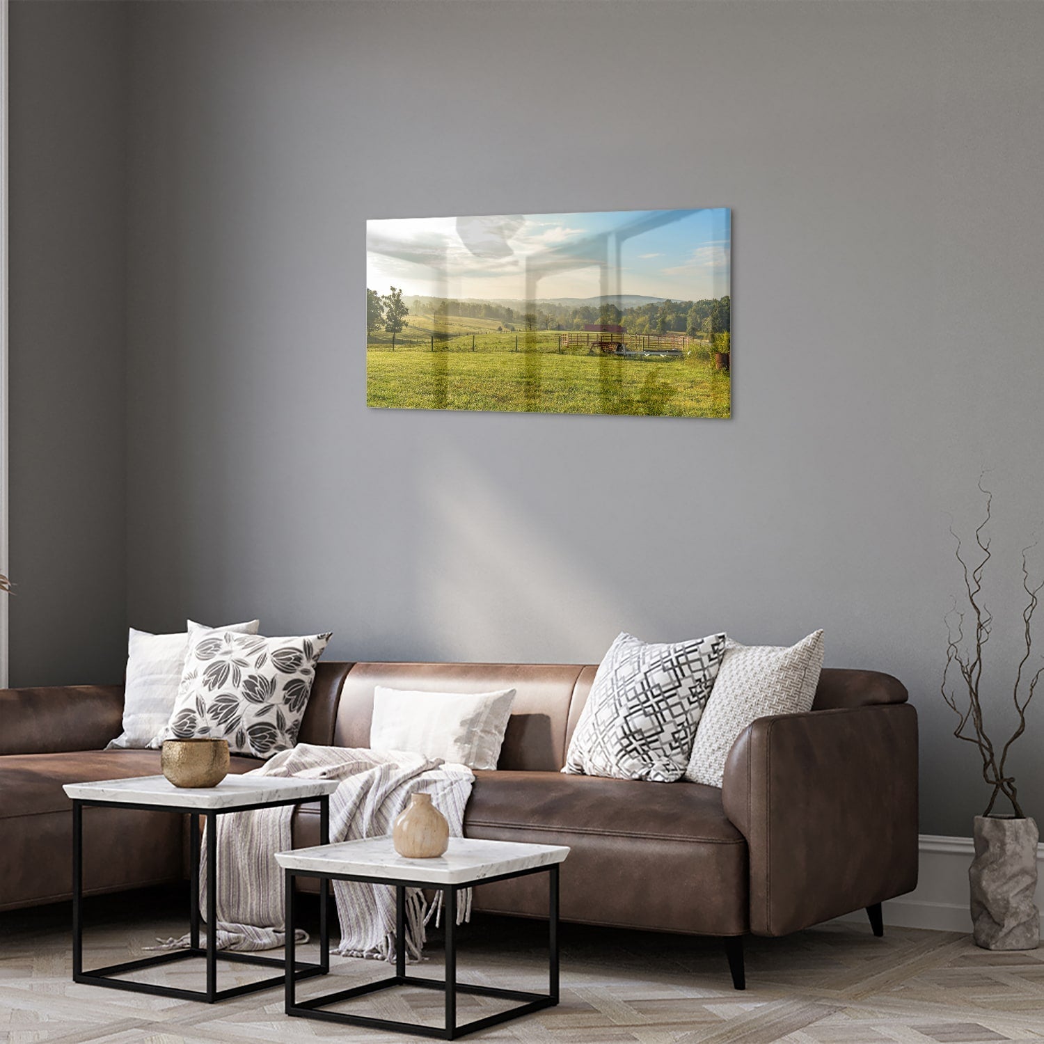 Glasbild mit atemberaubender grüner Wiese – Glasbild aus Sicherheitsglas, Größe 125x50