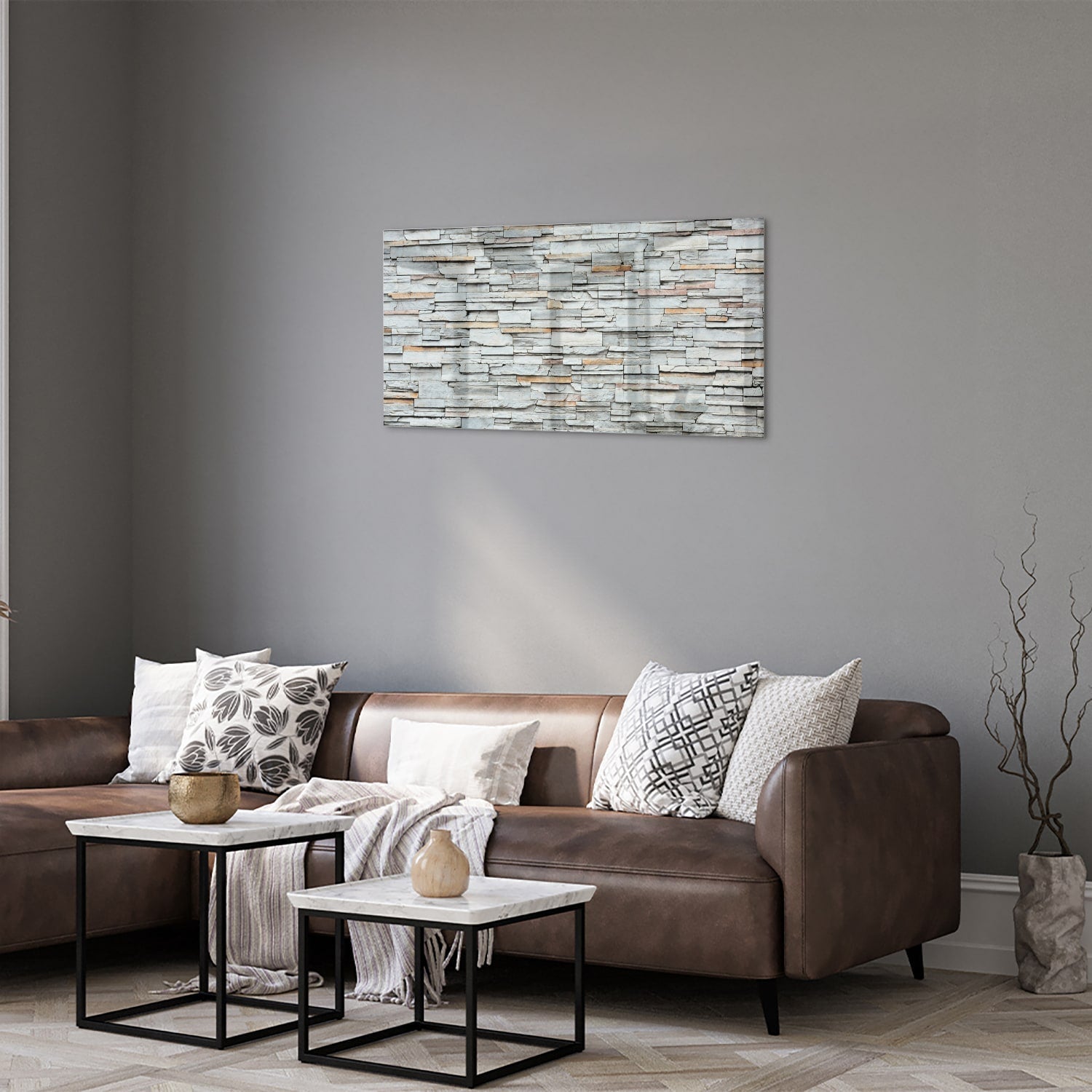 Modernes Glasbild mit Textur in Grau – Glasbild aus Sicherheitsglas, Größe 125x50