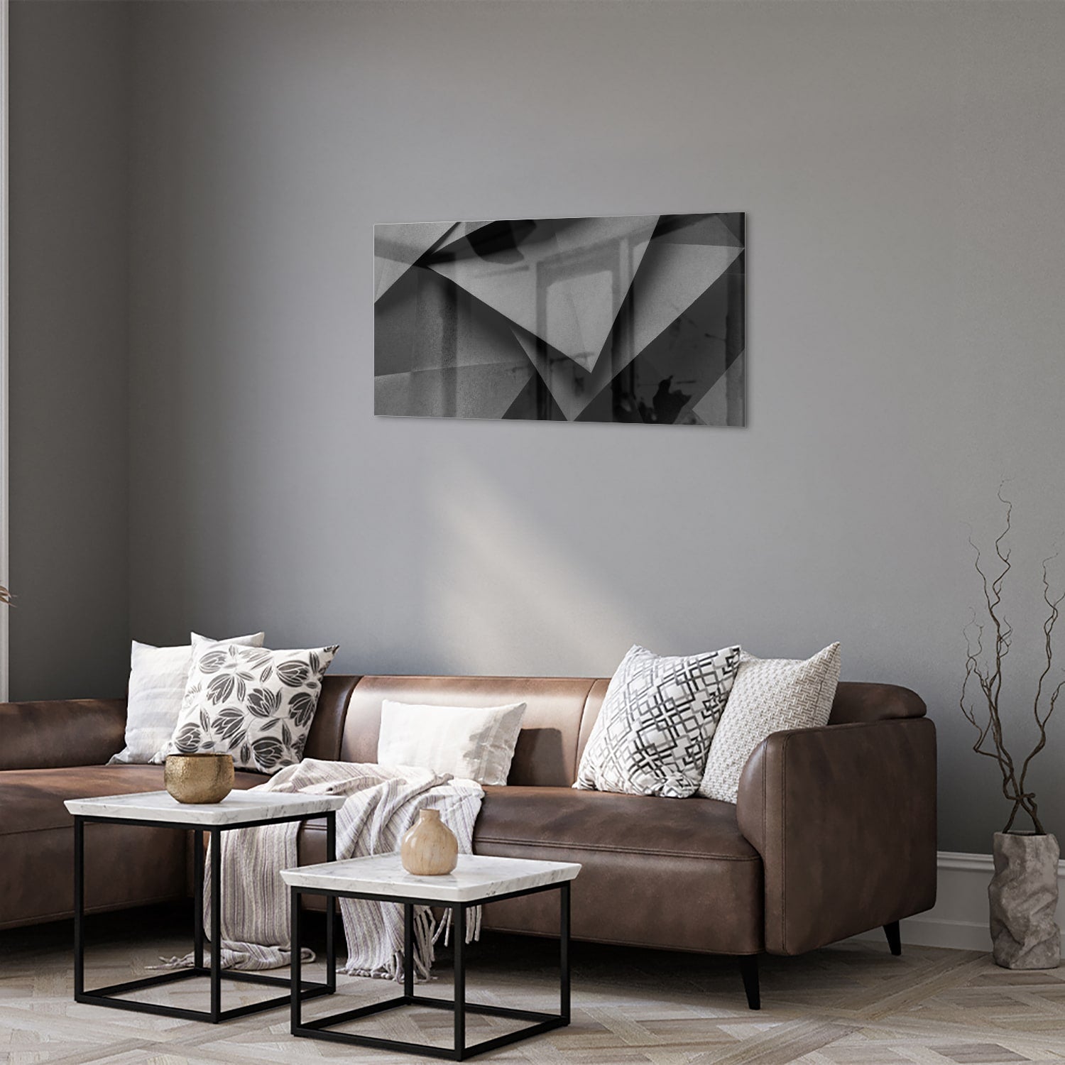 Modernes Glasbild mit geometrischem Motiv – Glasbild aus Sicherheitsglas, Größe 125x50