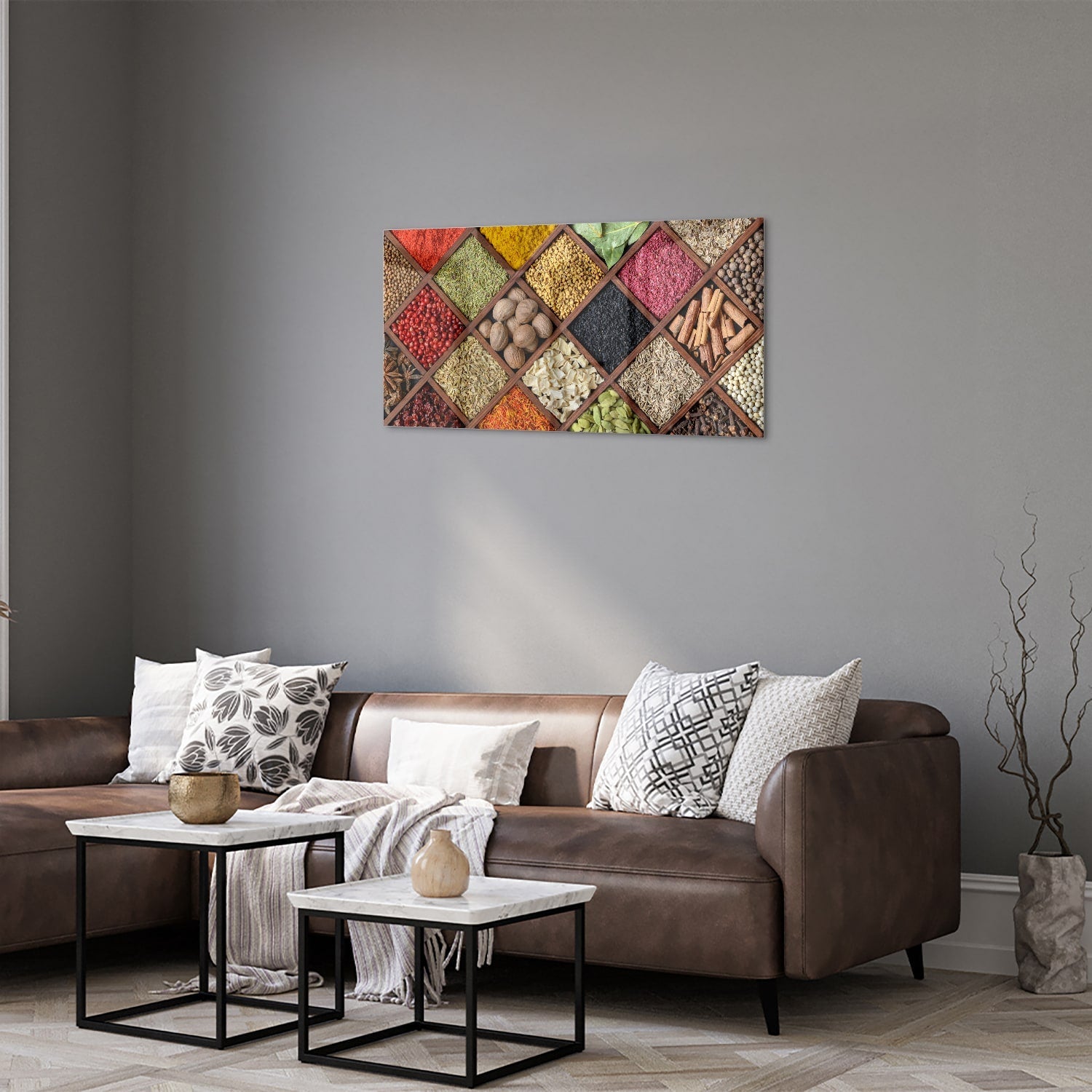 Farbenfrohes Glasbild mit Gewürzen – Glasbild aus Sicherheitsglas, Größe 125x50
