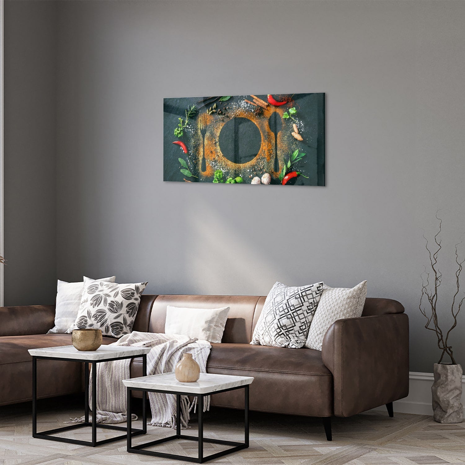 Glasbild mit kulinarischen Elementen – Glasbild aus Sicherheitsglas, Größe 125x50