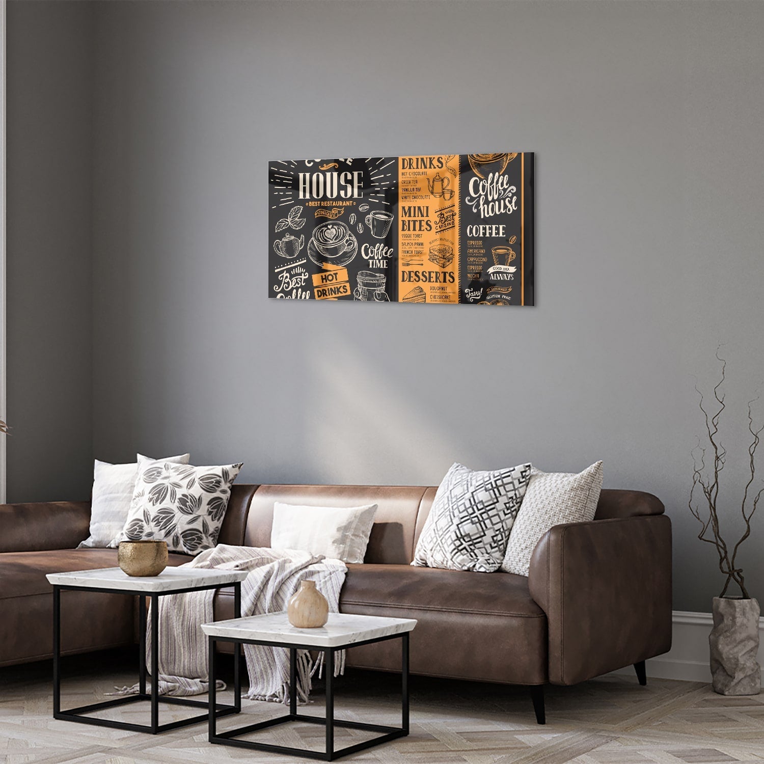 Glasbild – Vintage Coffee-House – Glasbild aus Sicherheitsglas, Größe 125x50