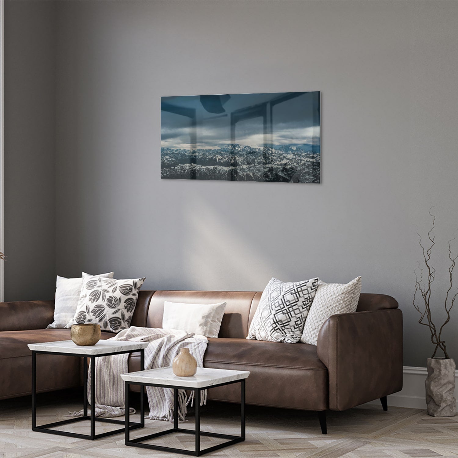 Glasbild mit majestätischer Berglandschaft – Glasbild aus Sicherheitsglas, Größe 125x50