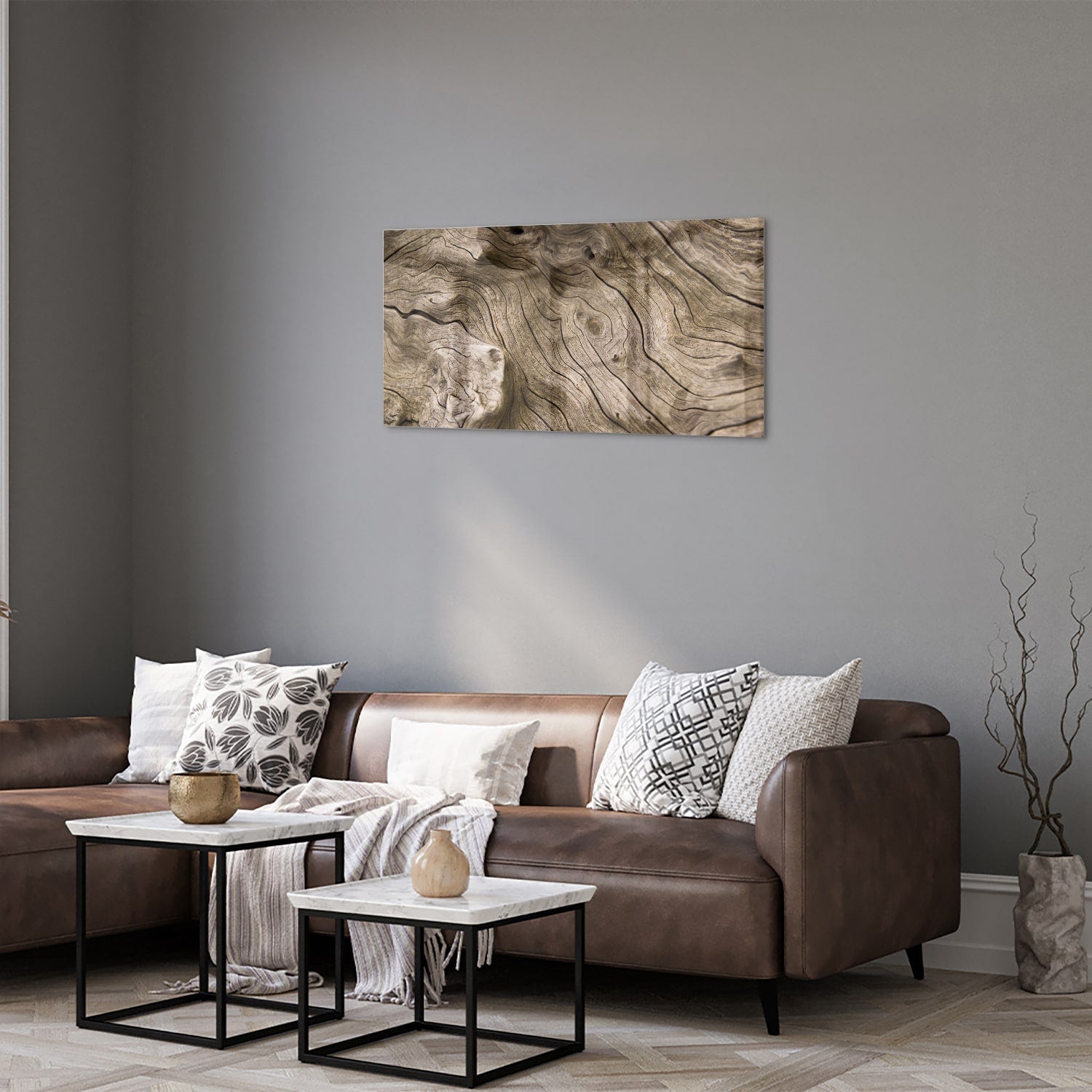 Glasbild mit Holzmaserung – Glasbild aus Sicherheitsglas, Größe 125x50