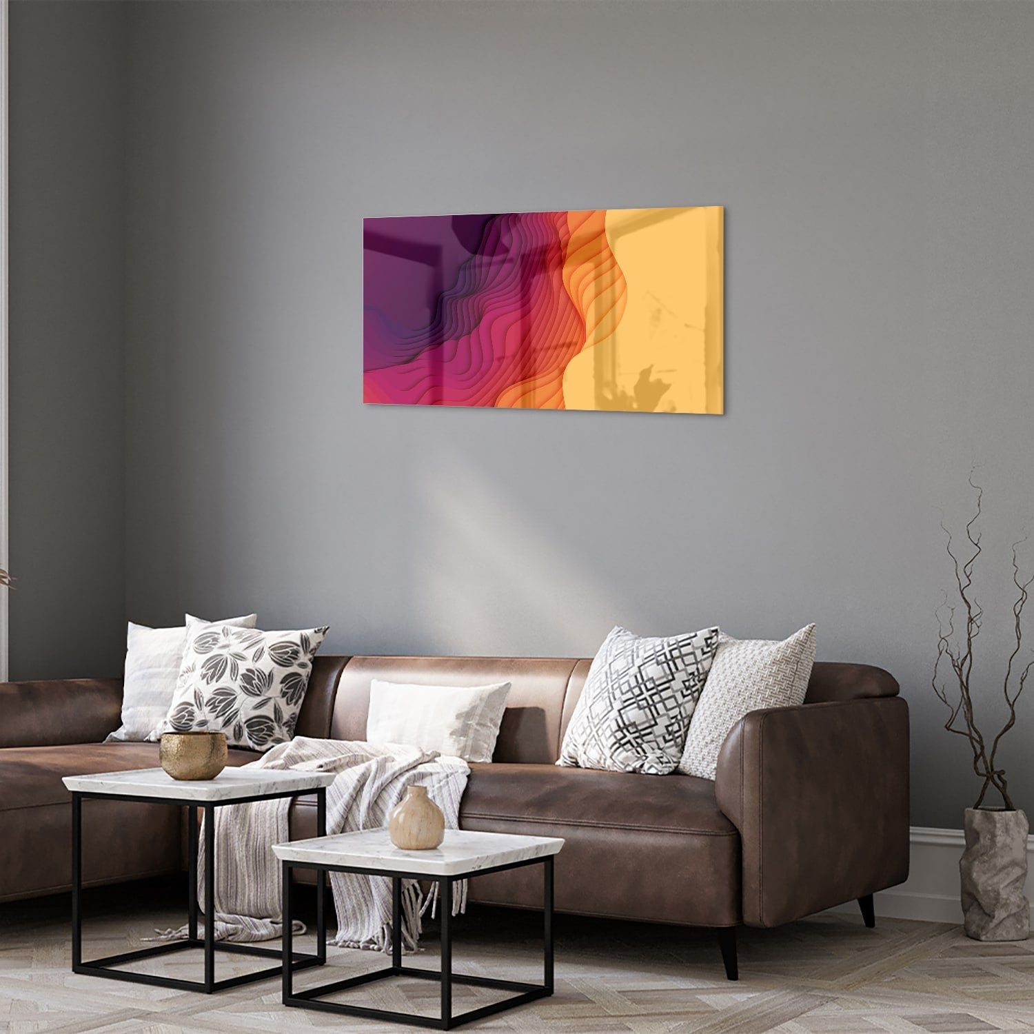 Abstraktes Glasbild mit leuchtenden Farben – Glasbild aus Sicherheitsglas, Größe 125x50