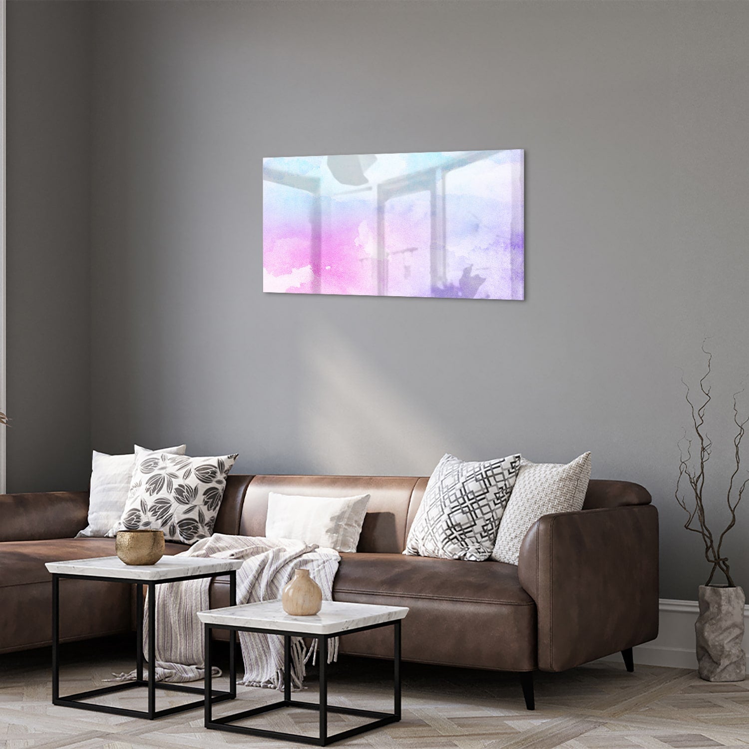Raffiniertes Glasbild mit violetten Farbtönen – Glasbild aus Sicherheitsglas, Größe 125x50