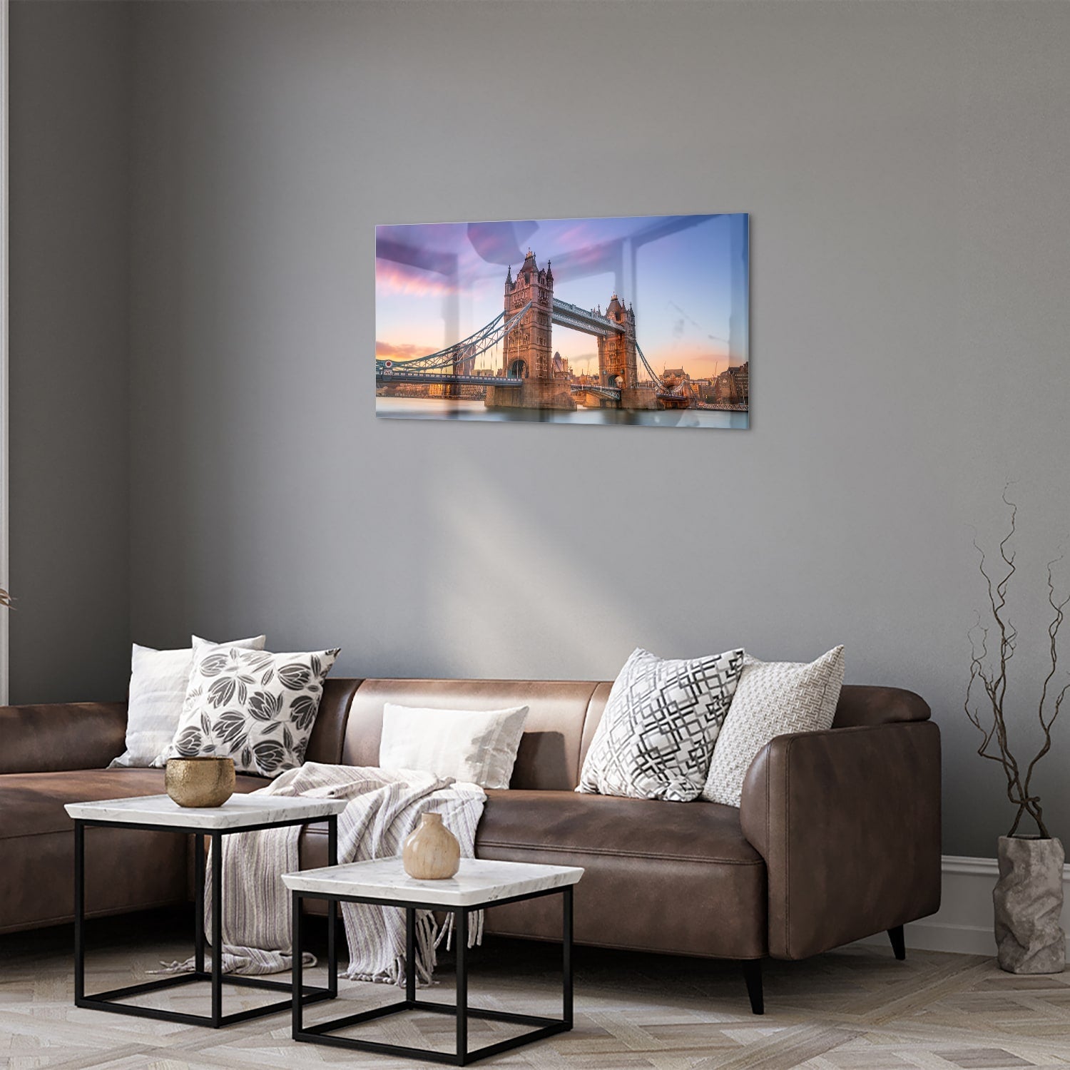 Glasbild mit der Tower Bridge in London – Glasbild aus Sicherheitsglas, Größe 125x50