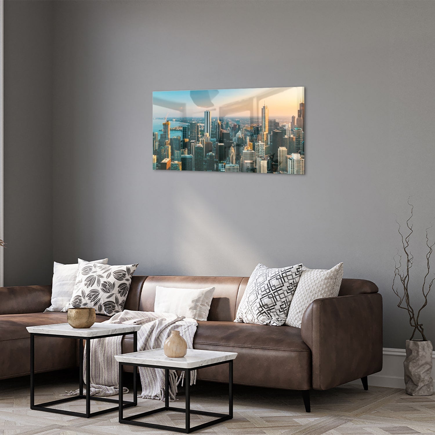 Stadtblick – Glasbild für moderne Innenräume – Glasbild aus Sicherheitsglas, Größe 125x50