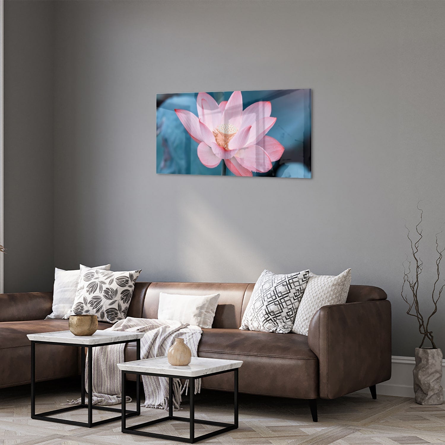 Wunderschönes Glasbild mit rosa Lotus – Glasbild aus Sicherheitsglas, Größe 125x50