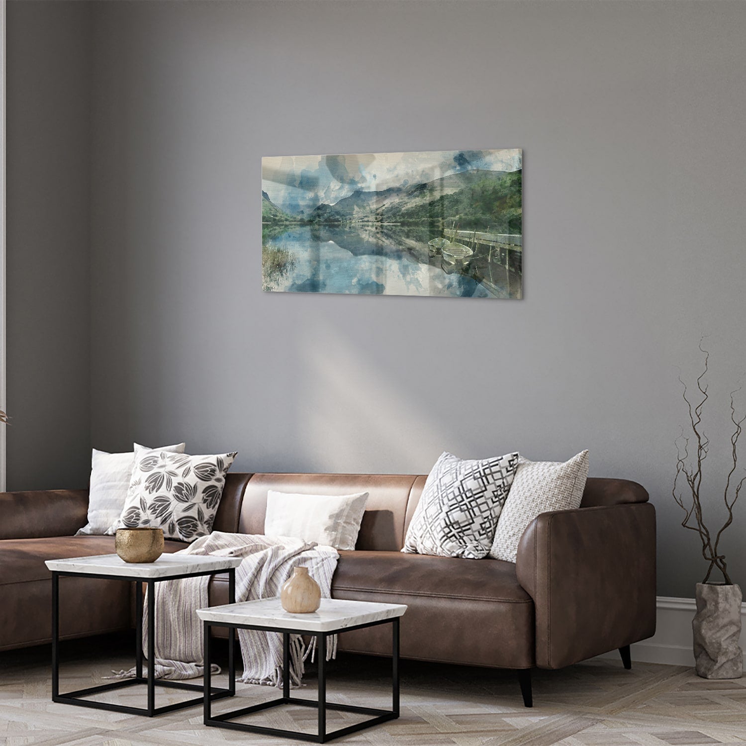 Glasbild mit einer ruhigen Landschaft – Glasbild aus Sicherheitsglas, Größe 125x50
