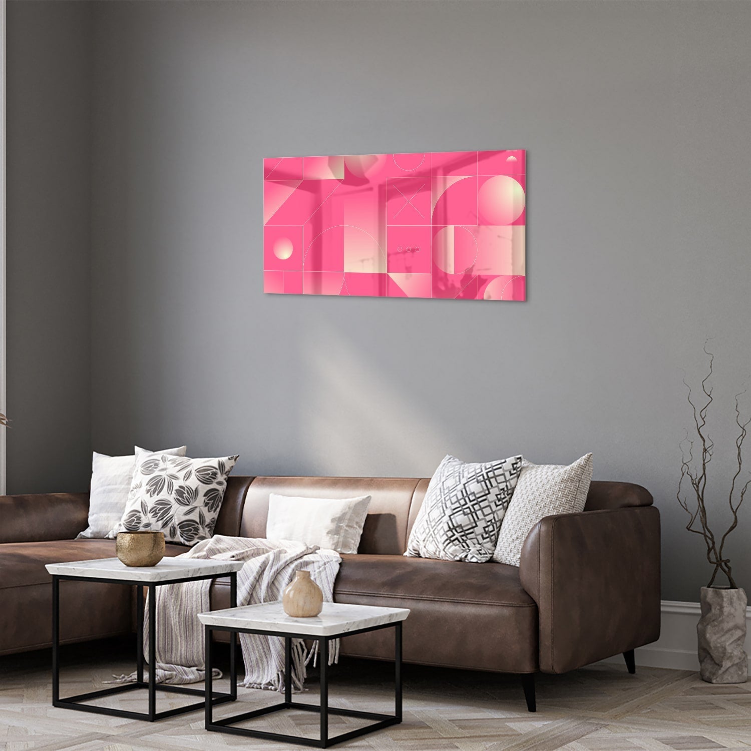 Modernes Glasbild in frischen Rosatönen – Glasbild aus Sicherheitsglas, Größe 125x50