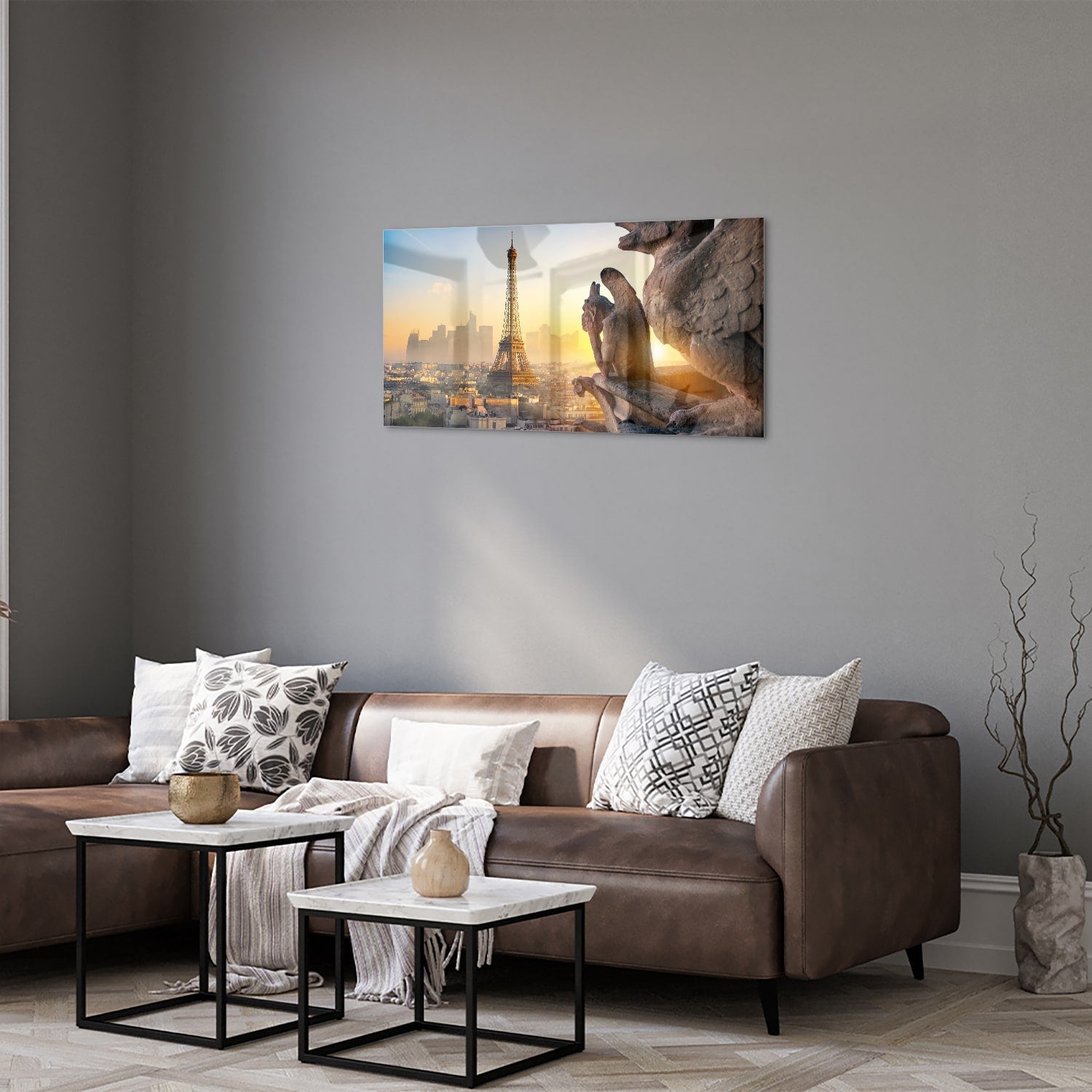 Glasbild mit dem Eiffelturm bei Sonnenuntergang – Glasbild aus Sicherheitsglas, Größe 125x50