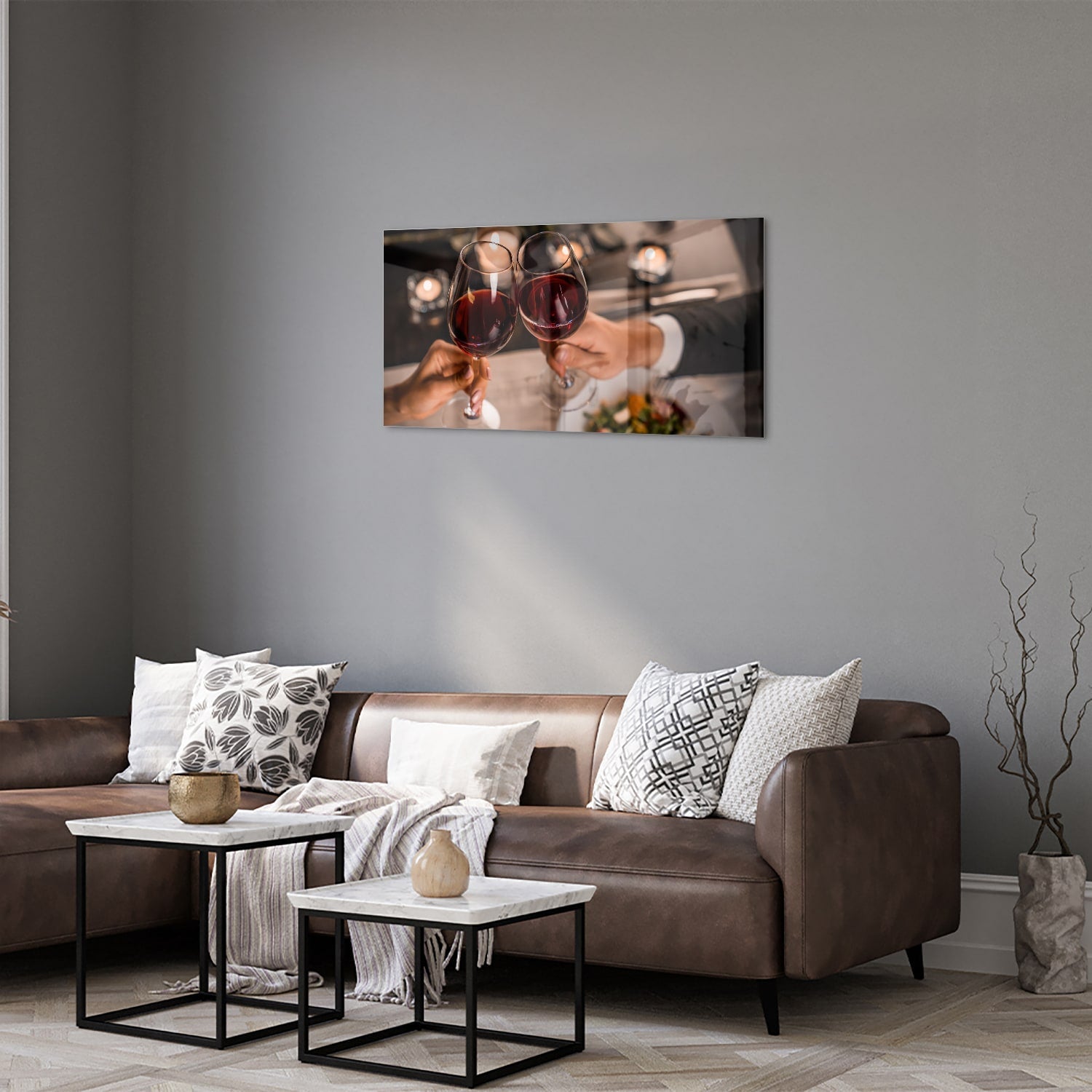 Glasbild – Prost mit einem Glas Rotwein – Glasbild aus Sicherheitsglas, Größe 125x50