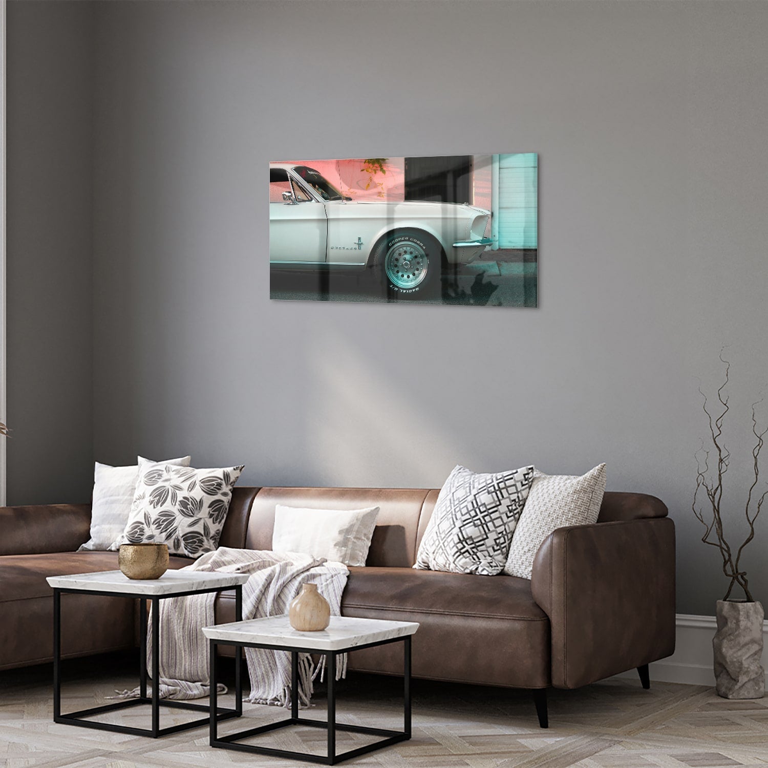 Vintage-Auto-Glasbild für luxuriöse Innenräume – Glasbild aus Sicherheitsglas, Größe 125x50