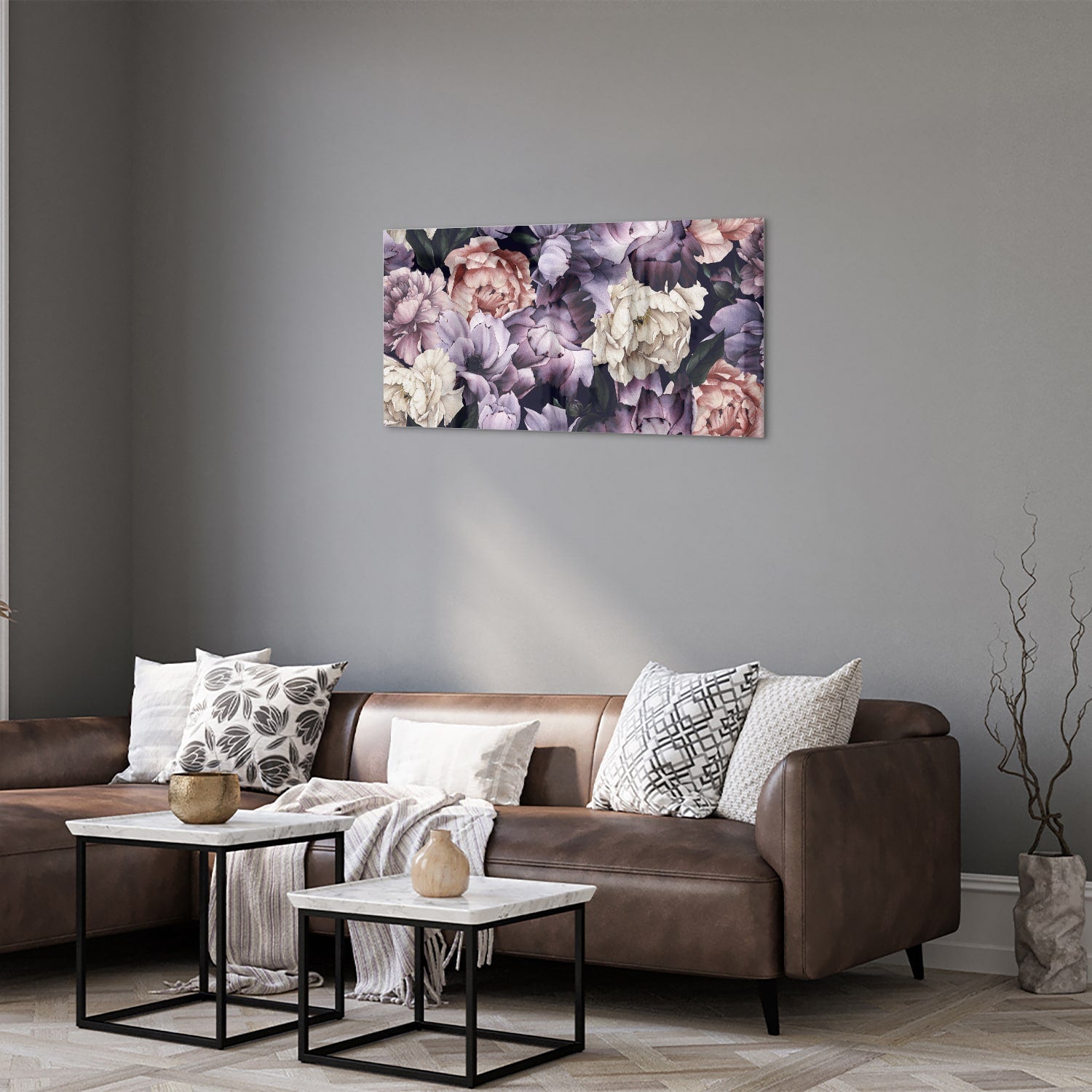 Glasbild mit wunderschönen violetten Blumen – Glasbild aus Sicherheitsglas, Größe 125x50