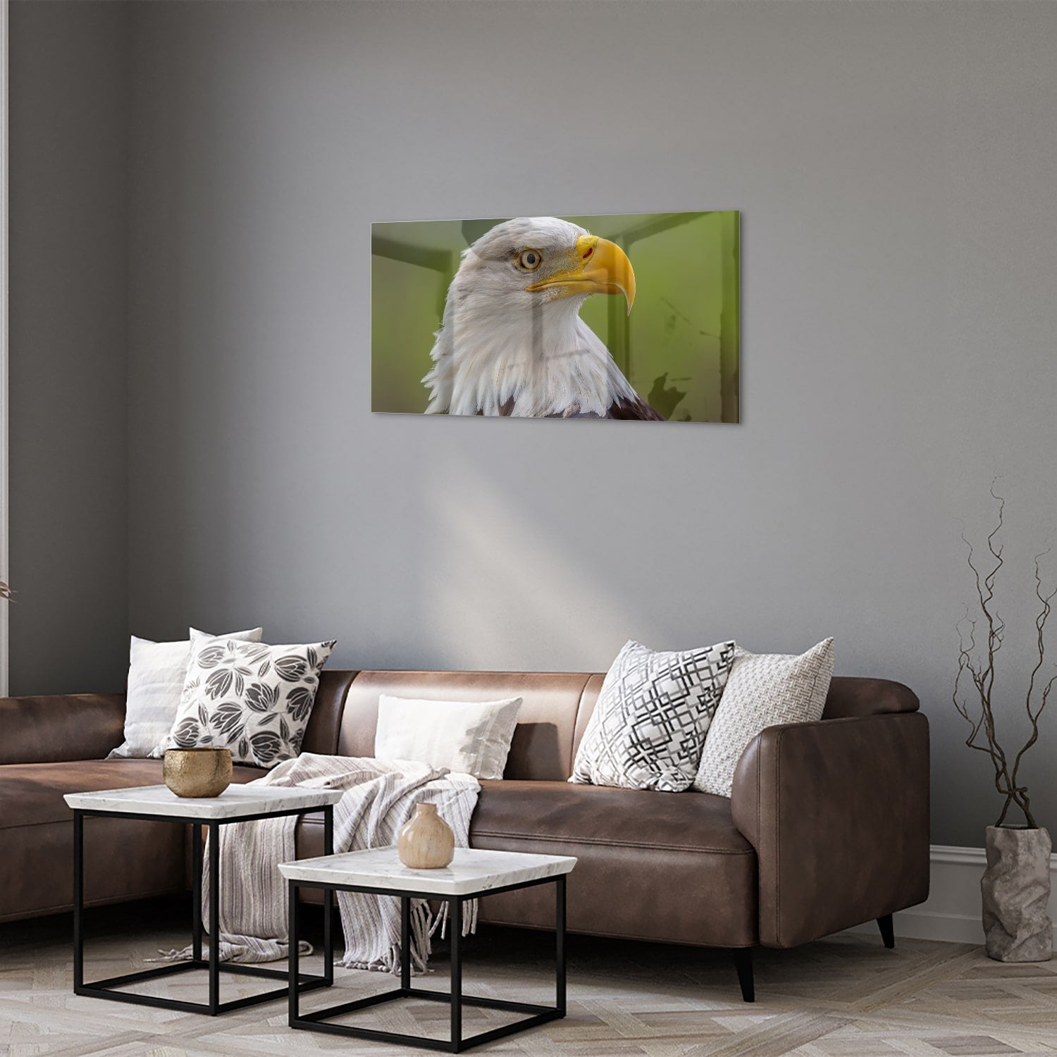 Glasbild mit majestätischem amerikanischen Weißkopfseeadler – Glasbild aus Sicherheitsglas, Größe 125x50