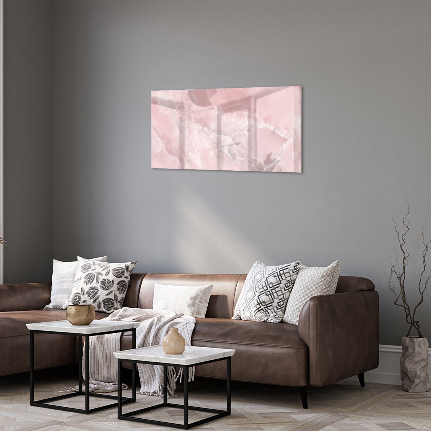 Elegantes Glasbild in sanften Rosatönen – Glasbild aus Sicherheitsglas, Größe 125x50