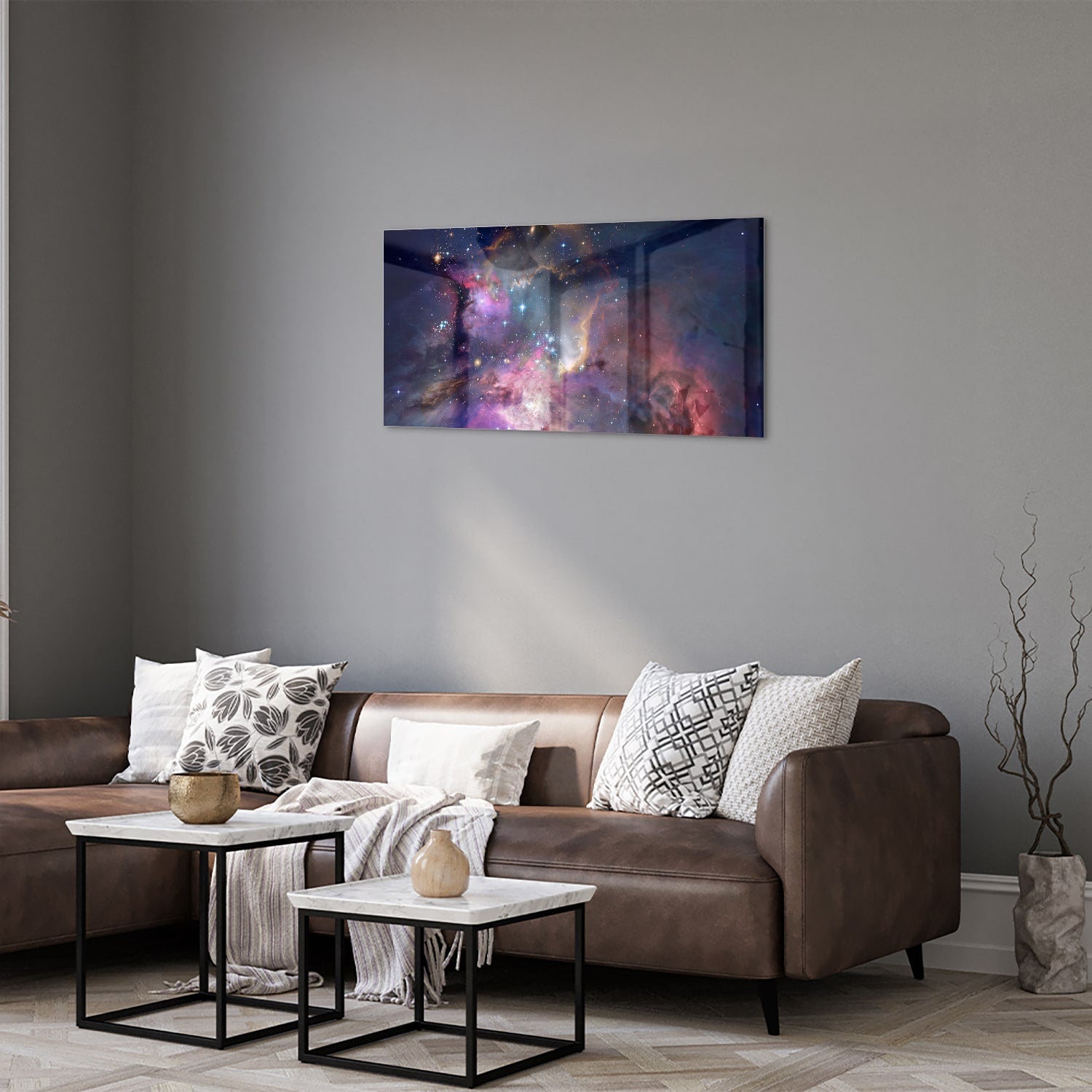Zauberhaftes Glasbild mit dem Universum – Glasbild aus Sicherheitsglas, Größe 125x50