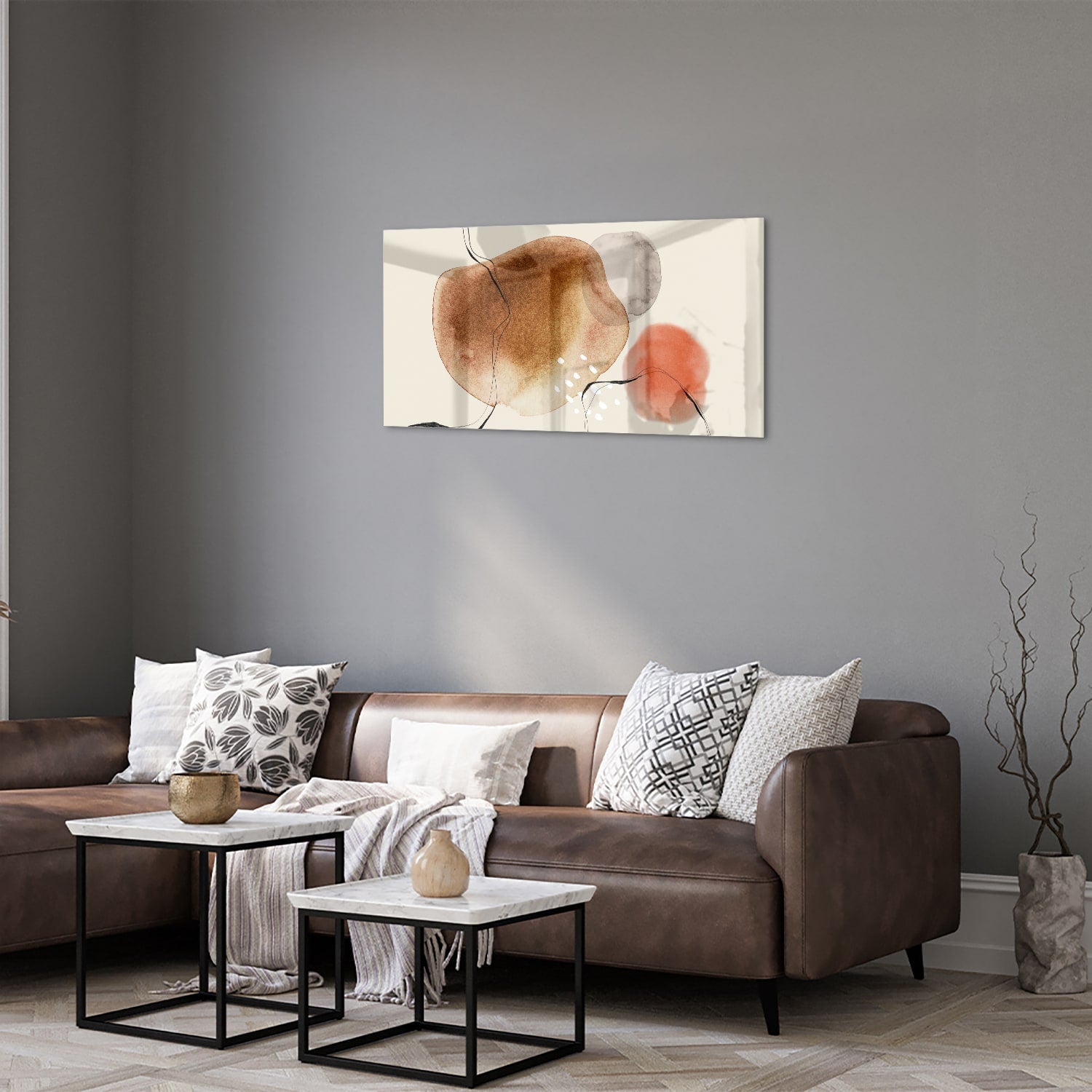 Abstraktes Glasbild in Erdtönen – Glasbild aus Sicherheitsglas, Größe 125x50
