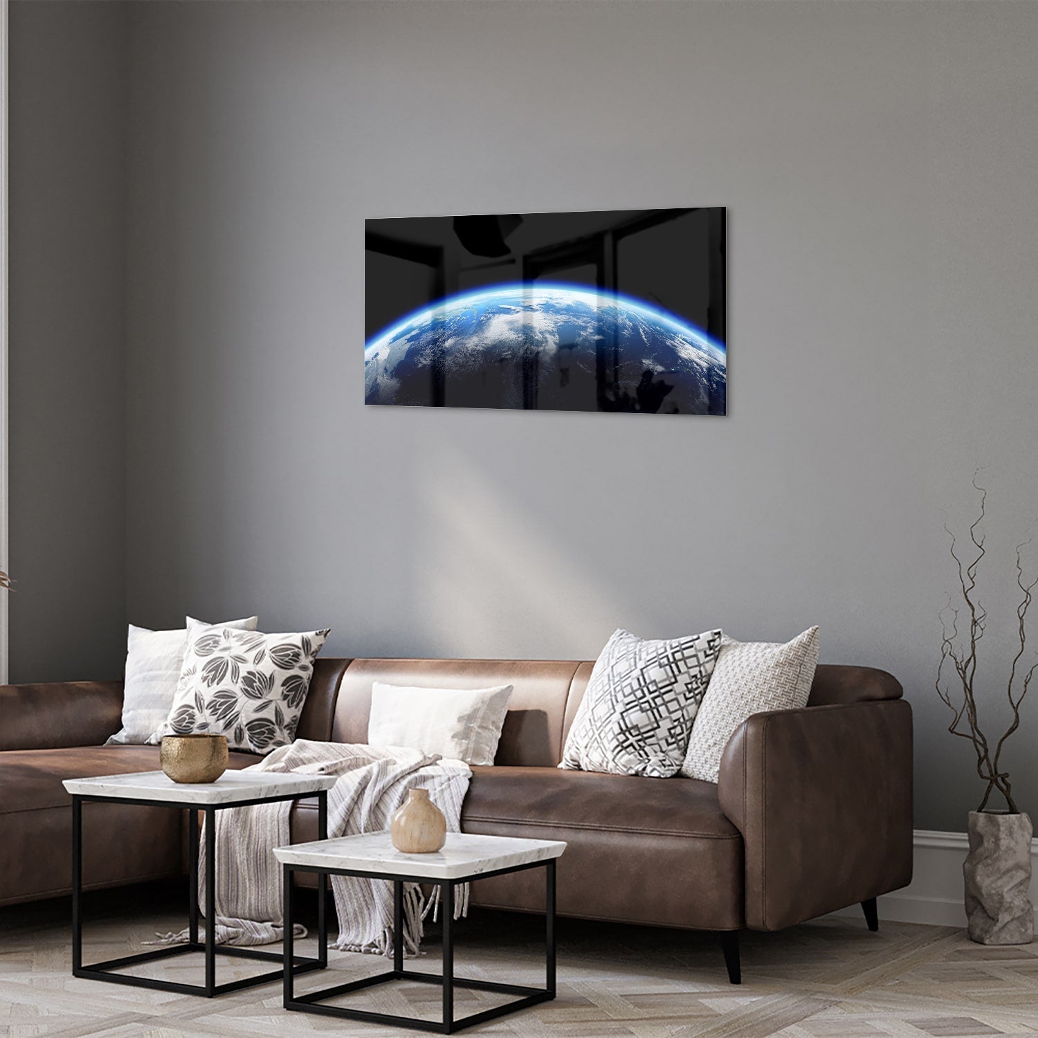 Wunderschönes Glasbild mit der Erde – Glasbild aus Sicherheitsglas, Größe 125x50