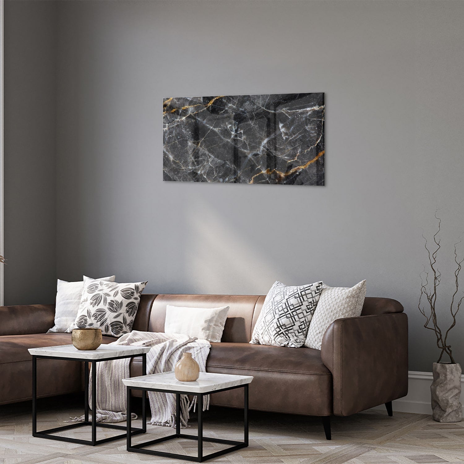 Elegantes Glasbild mit Marmormuster – Glasbild aus Sicherheitsglas, Größe 125x50