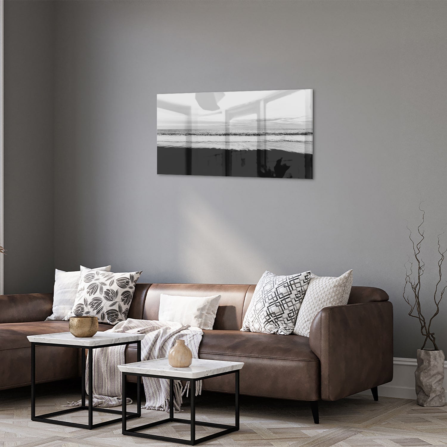 Minimalistisches Schwarz-Weiß-Glasbild – Glasbild aus Sicherheitsglas, Größe 125x50