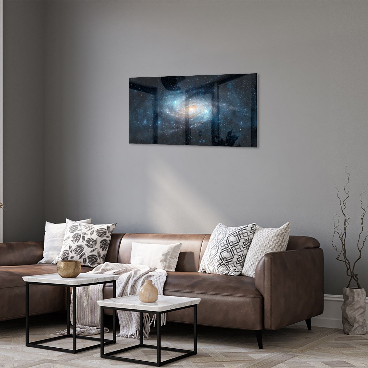 Mystisches Glasbild mit einer Galaxie – Glasbild aus Sicherheitsglas, Größe 125x50