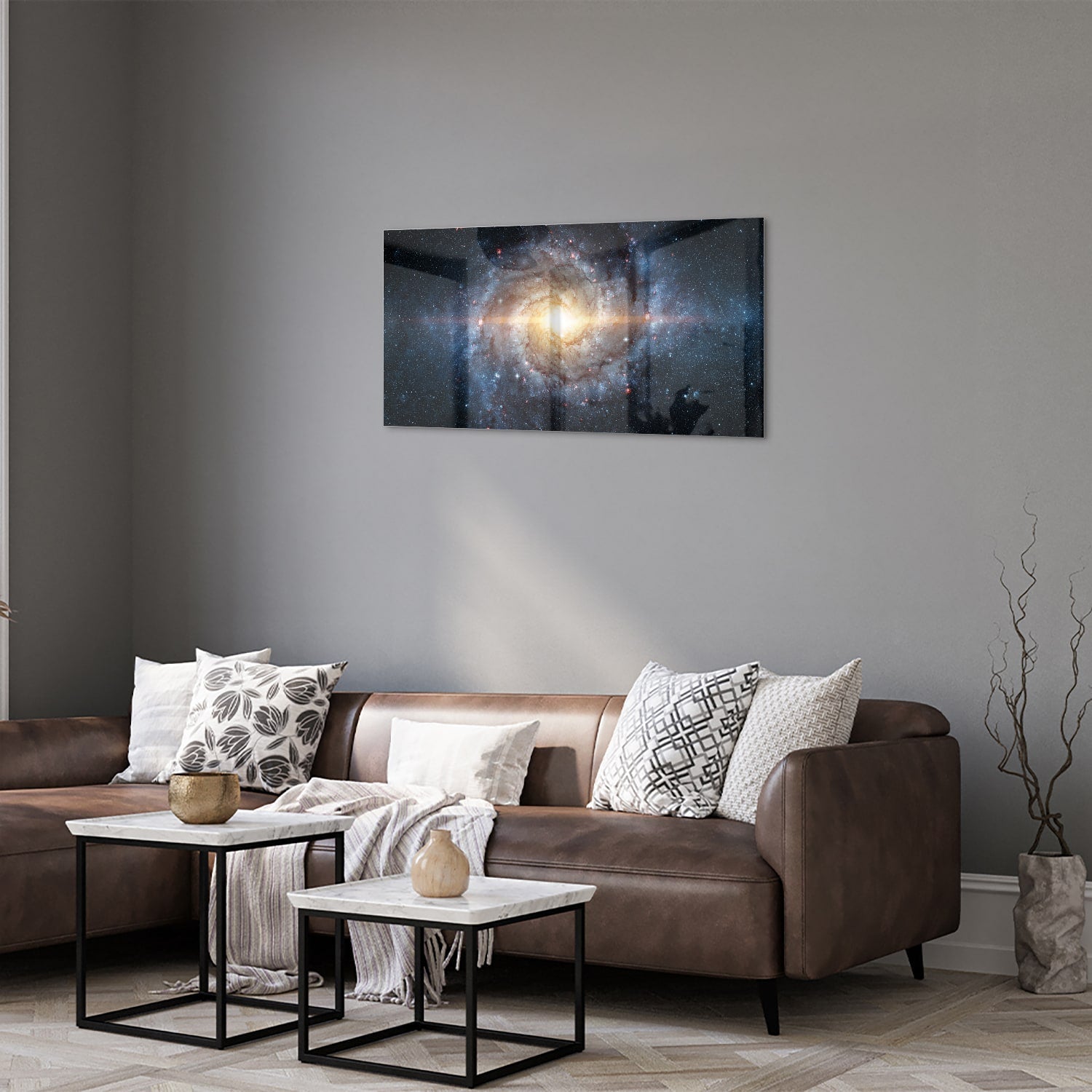 Glasbild mit einer zauberhaften Galaxie – Glasbild aus Sicherheitsglas, Größe 125x50