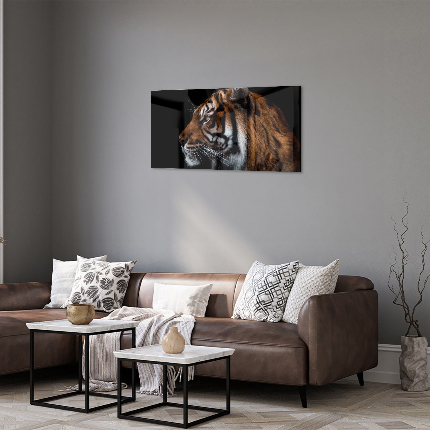 Glasbild mit majestätischen Tigern – Glasbild aus Sicherheitsglas, Größe 125x50
