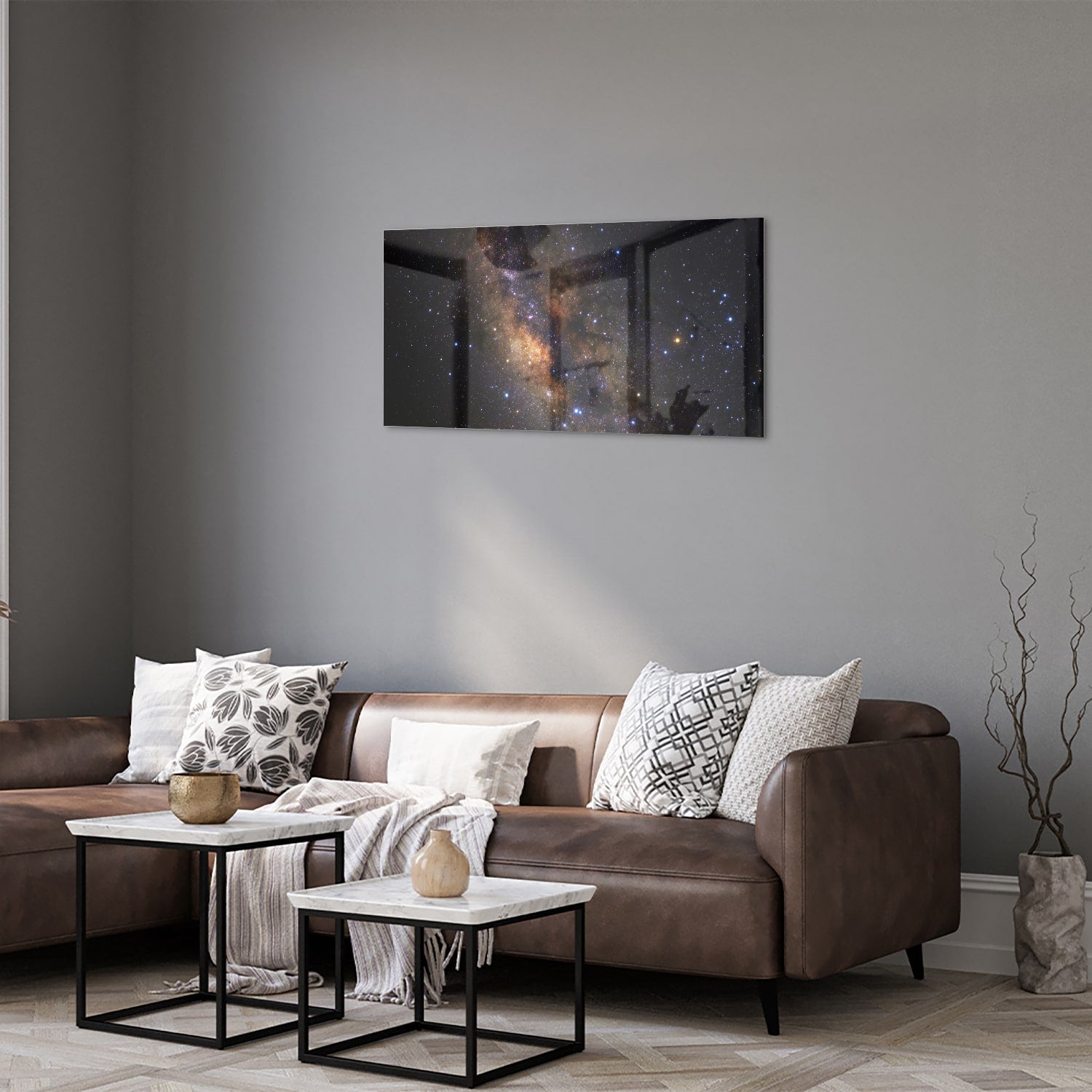 Abstraktes Glasbild mit dem Universum – Glasbild aus Sicherheitsglas, Größe 125x50