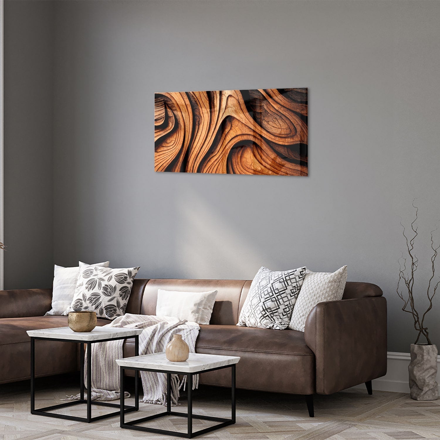 Elegantes Glasbild mit Holzstruktur – Glasbild aus Sicherheitsglas, Größe 125x50